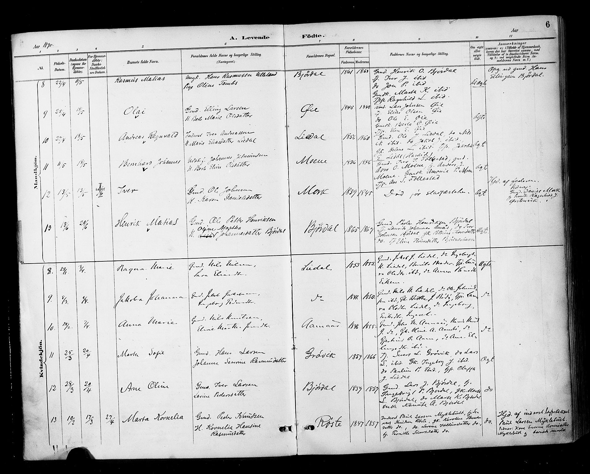 Ministerialprotokoller, klokkerbøker og fødselsregistre - Møre og Romsdal, AV/SAT-A-1454/513/L0177: Parish register (official) no. 513A04, 1890-1906, p. 6