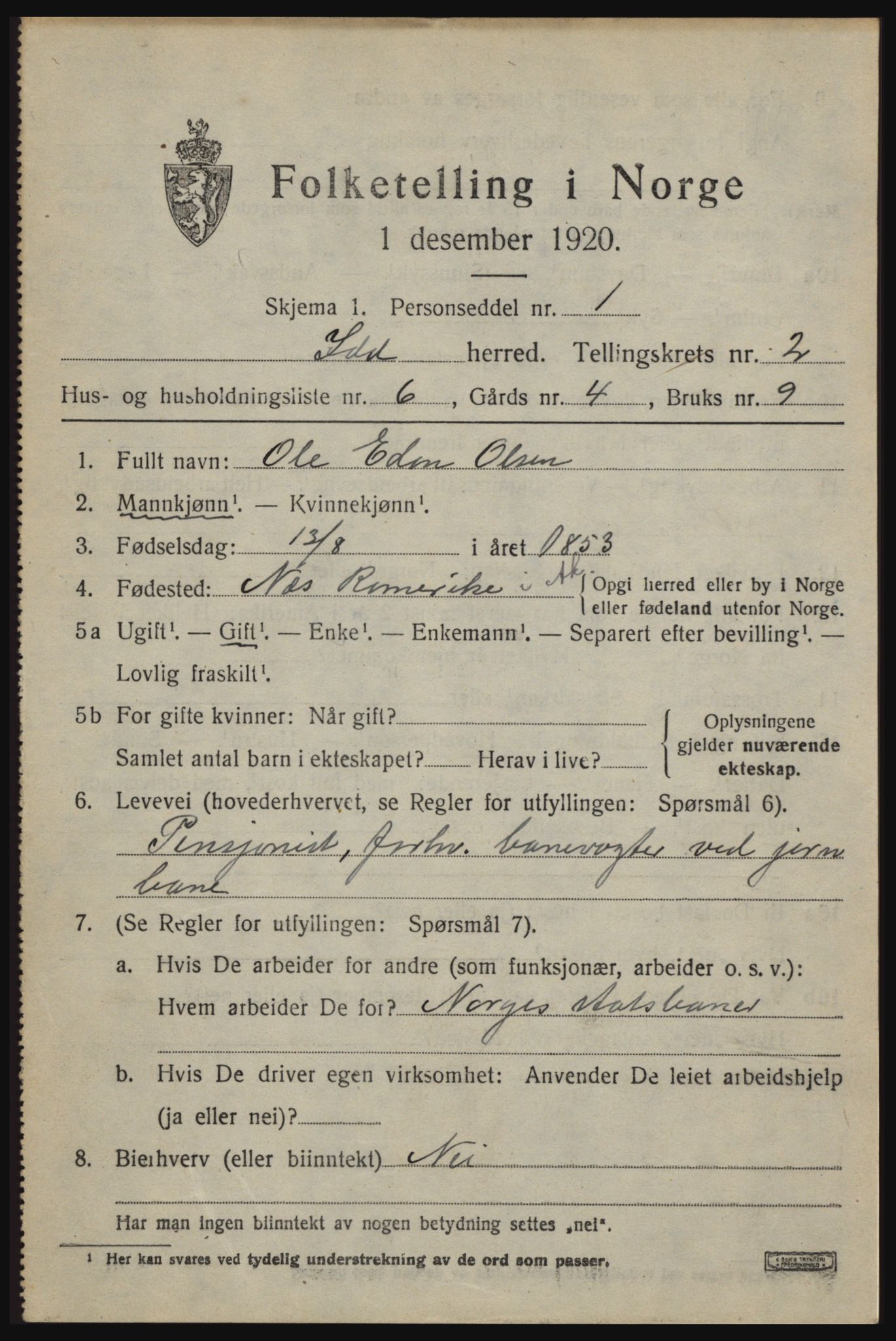 SAO, 1920 census for Idd, 1920, p. 2352