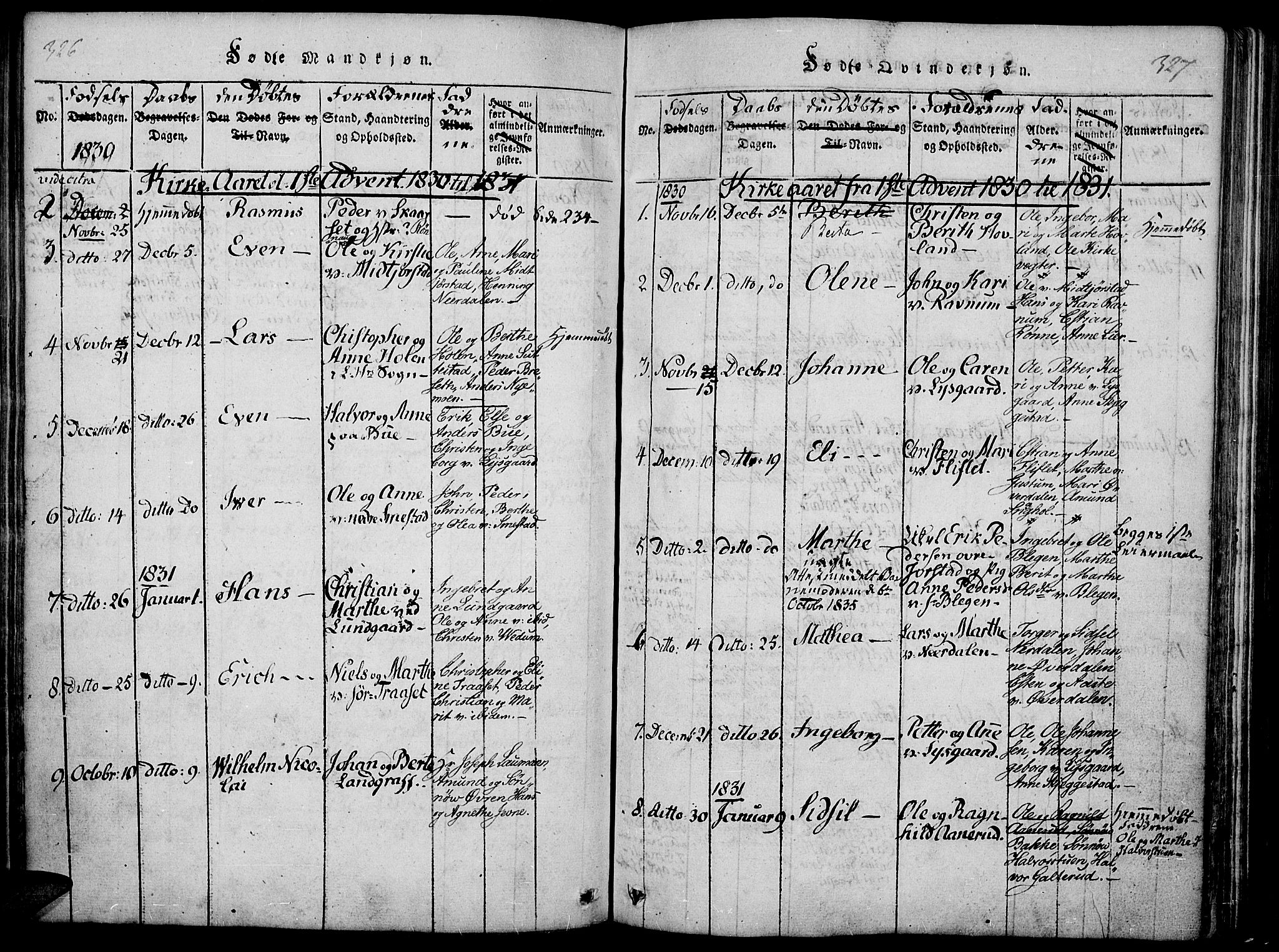 Fåberg prestekontor, SAH/PREST-086/H/Ha/Haa/L0003: Parish register (official) no. 3, 1818-1833, p. 326-327