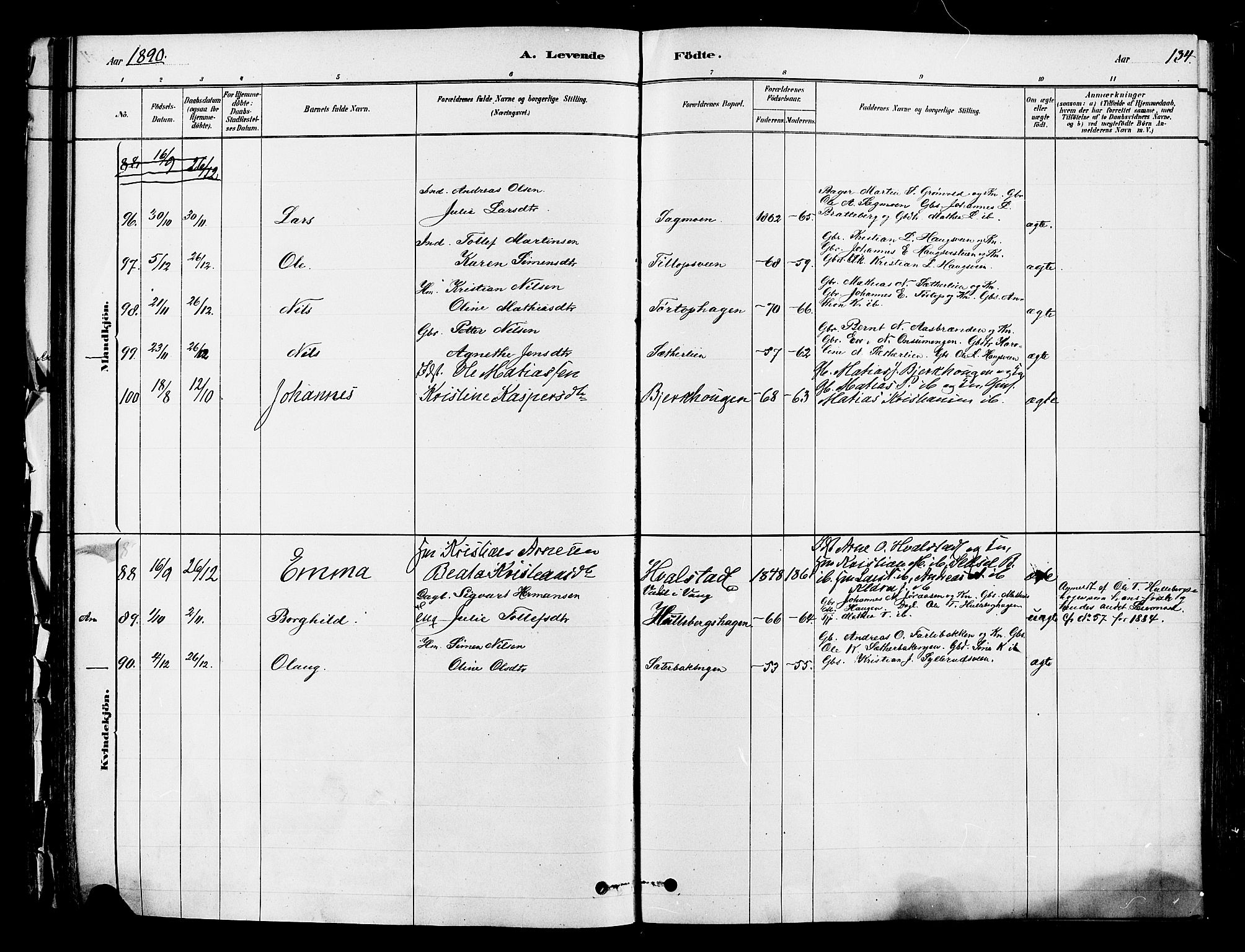 Ringsaker prestekontor, SAH/PREST-014/K/Ka/L0012: Parish register (official) no. 12, 1879-1890, p. 134