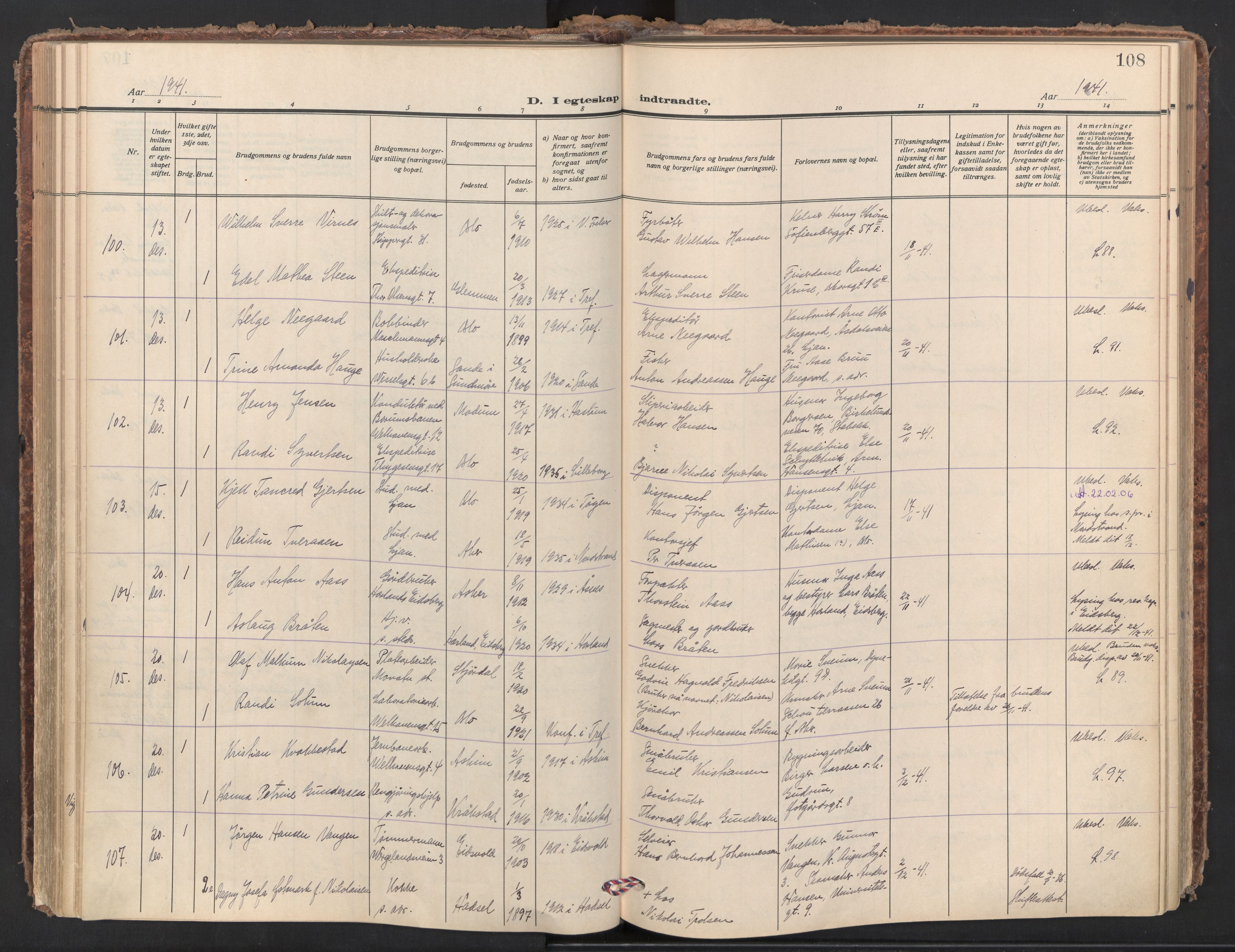 Trefoldighet prestekontor Kirkebøker, AV/SAO-A-10882/F/Fc/L0010: Parish register (official) no. III 10, 1936-1954, p. 108