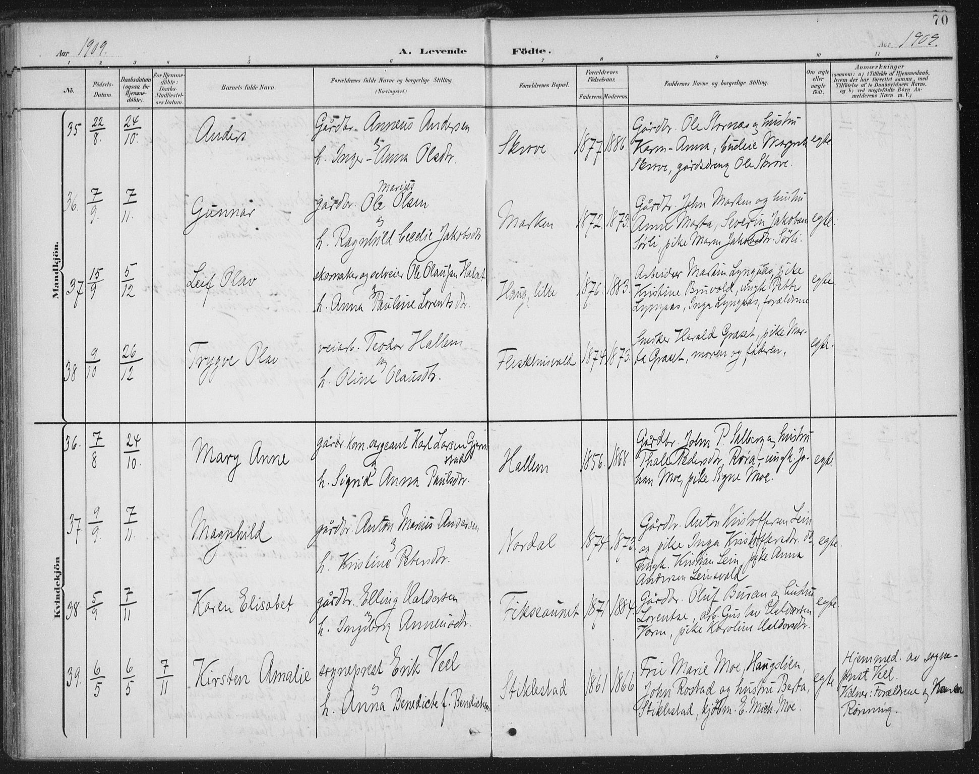 Ministerialprotokoller, klokkerbøker og fødselsregistre - Nord-Trøndelag, AV/SAT-A-1458/723/L0246: Parish register (official) no. 723A15, 1900-1917, p. 70