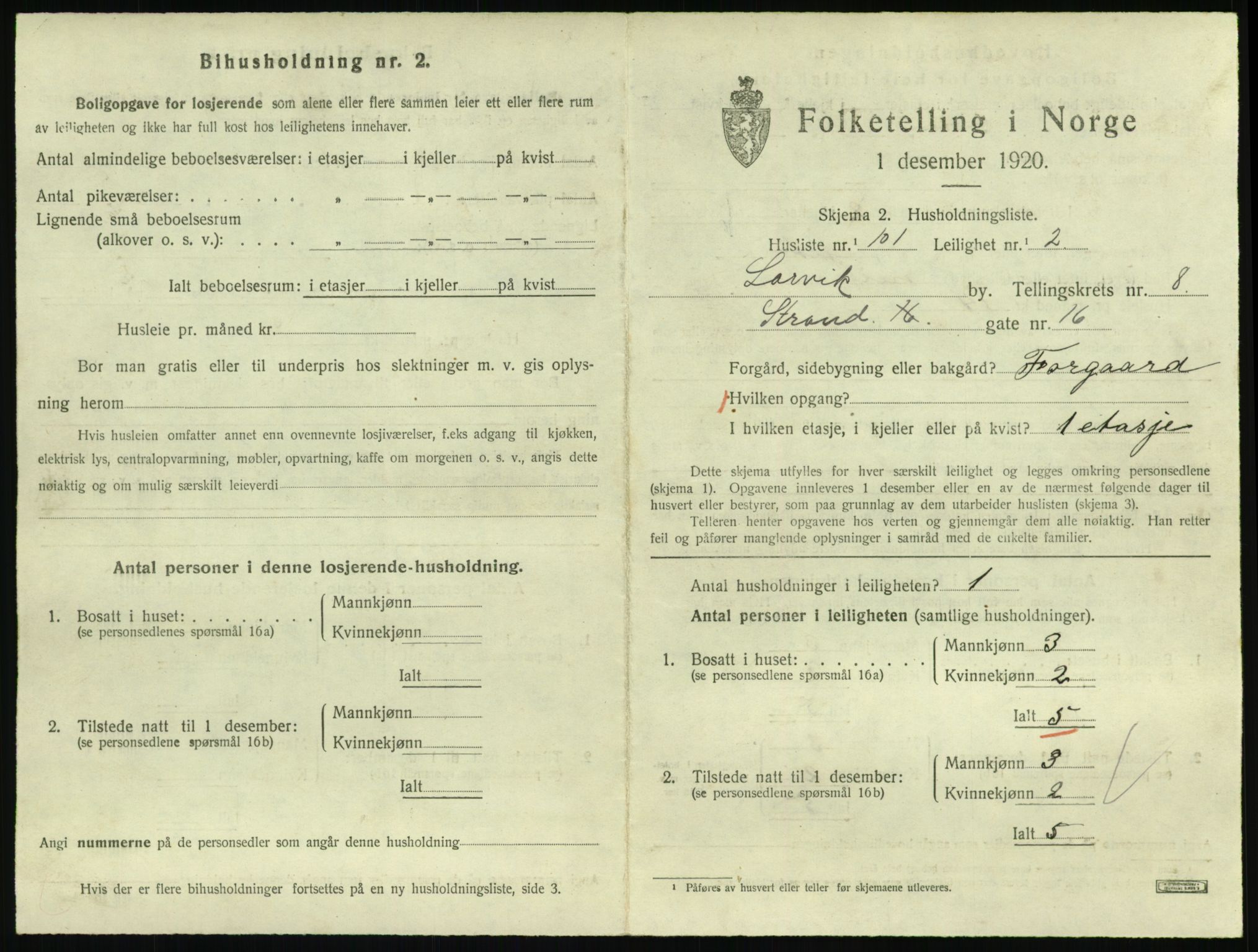 SAKO, 1920 census for Larvik, 1920, p. 6926