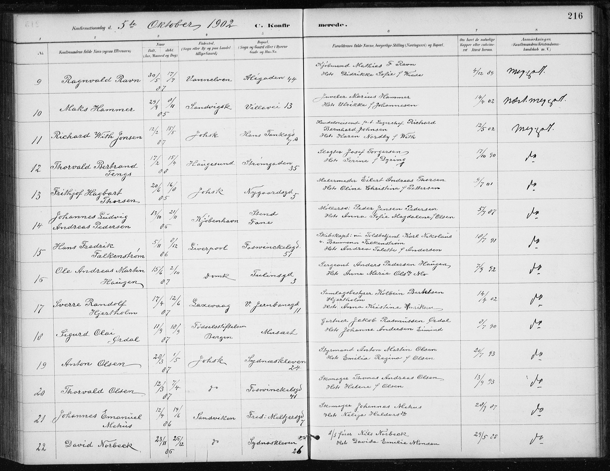 Johanneskirken sokneprestembete, AV/SAB-A-76001/H/Haa/L0008: Parish register (official) no. C 1, 1885-1907, p. 216