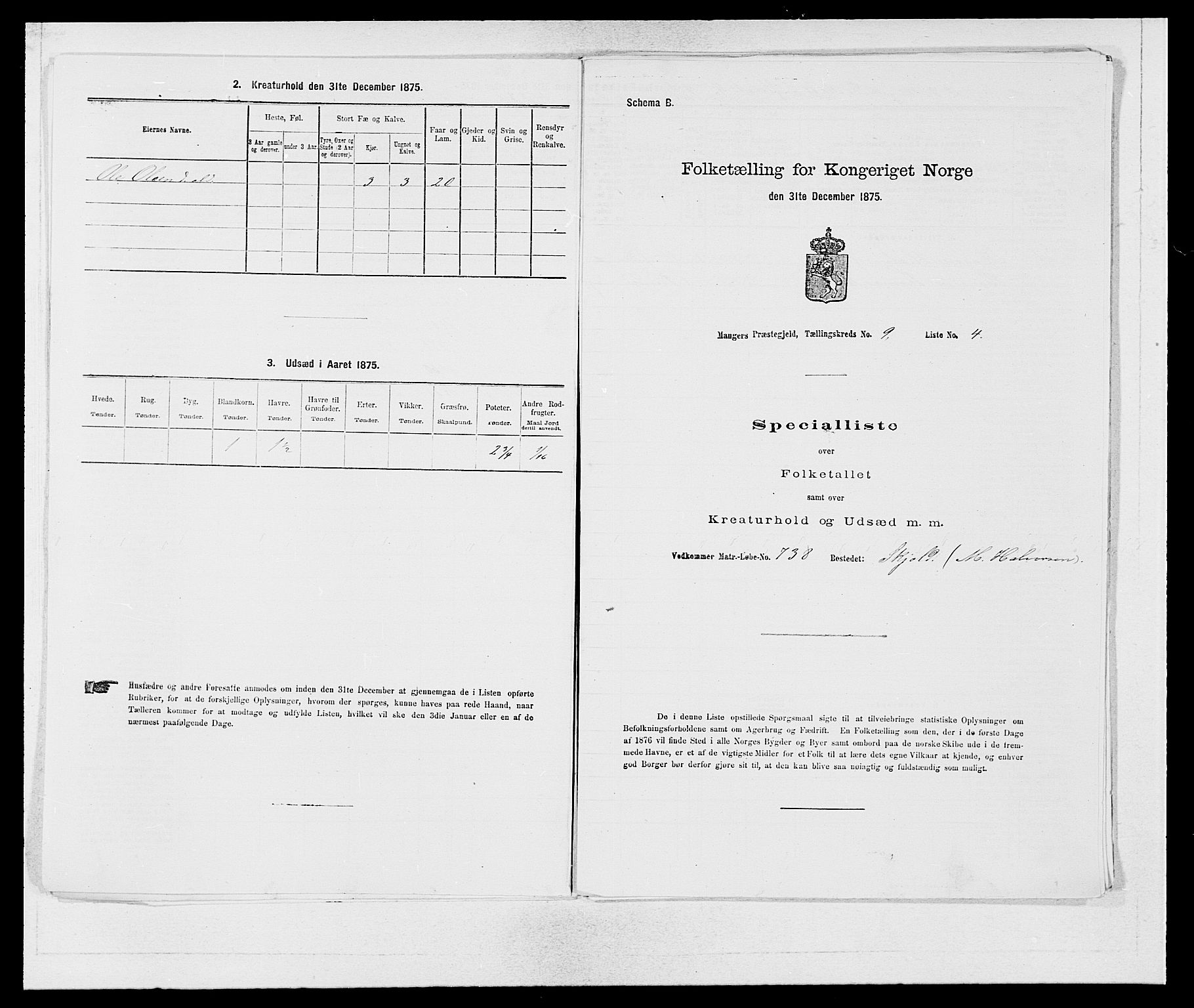 SAB, 1875 census for 1261P Manger, 1875, p. 1326