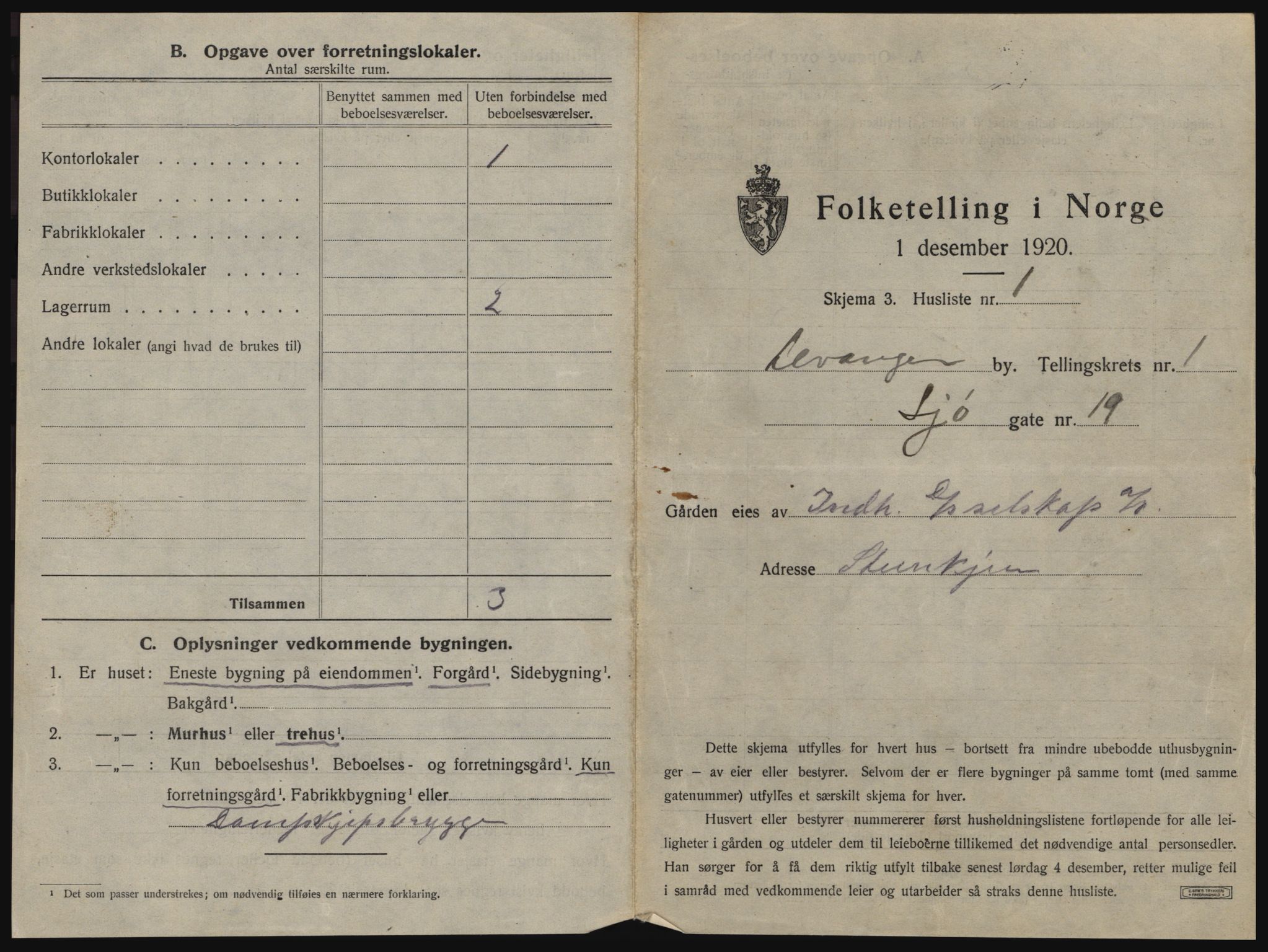 SAT, 1920 census for Levanger town, 1920, p. 20