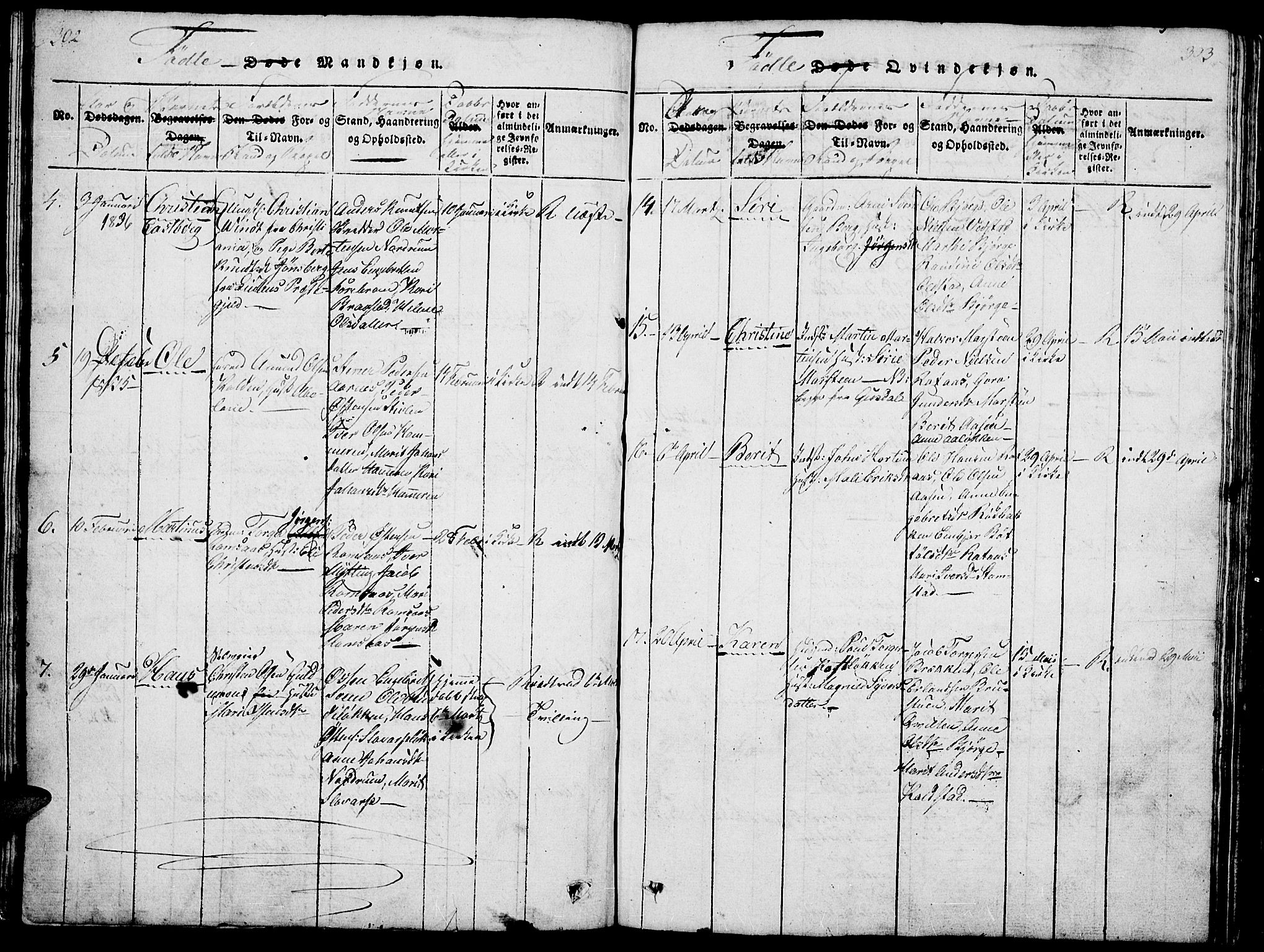 Ringebu prestekontor, SAH/PREST-082/H/Ha/Hab/L0001: Parish register (copy) no. 1, 1821-1839, p. 302-303