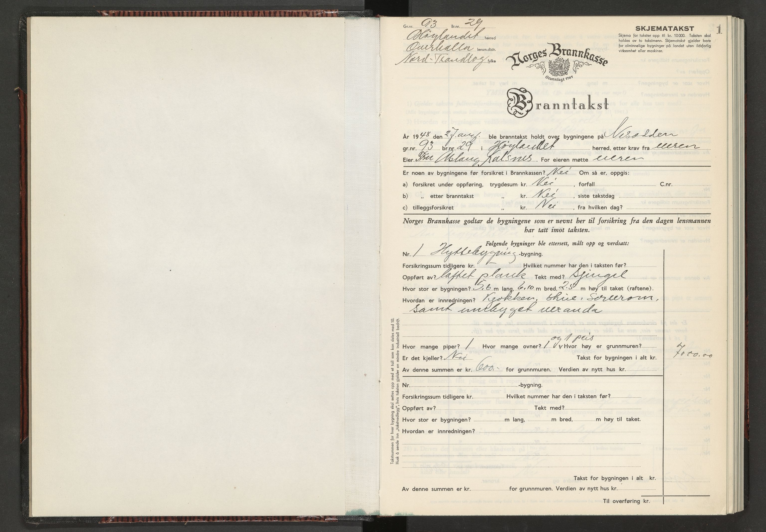 Norges Brannkasse Overhalla, AV/SAT-A-5556/Fa/L0001: Branntakstprotokoll med skjema, 1948-1955