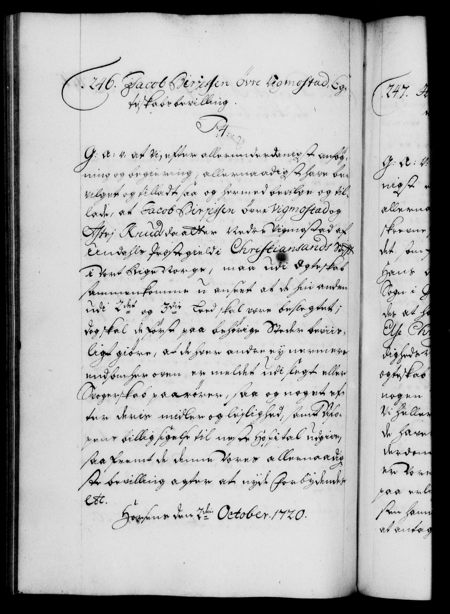 Danske Kanselli 1572-1799, AV/RA-EA-3023/F/Fc/Fca/Fcaa/L0023: Norske registre, 1720-1722, p. 167b