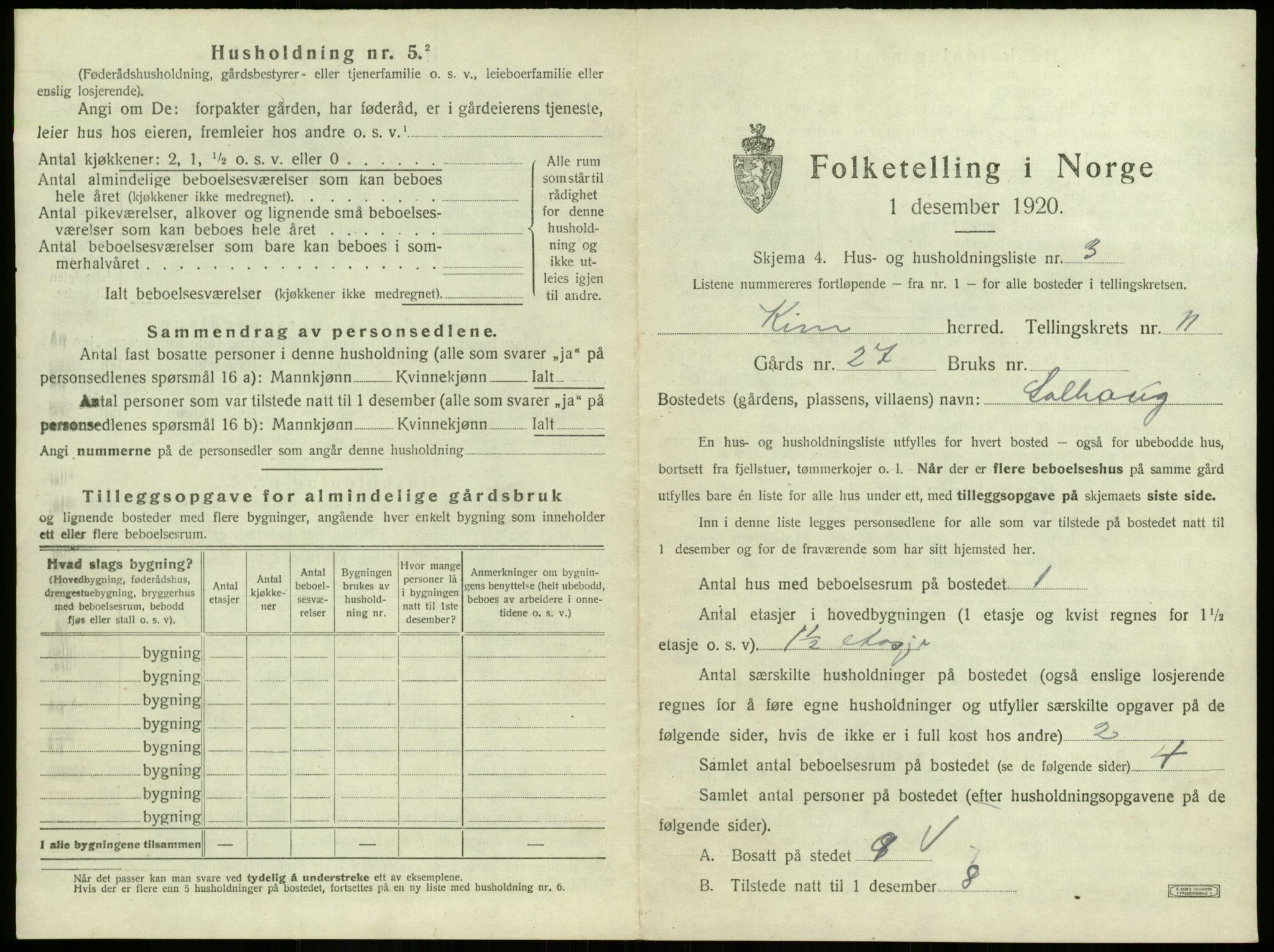 SAB, 1920 census for Kinn, 1920, p. 412