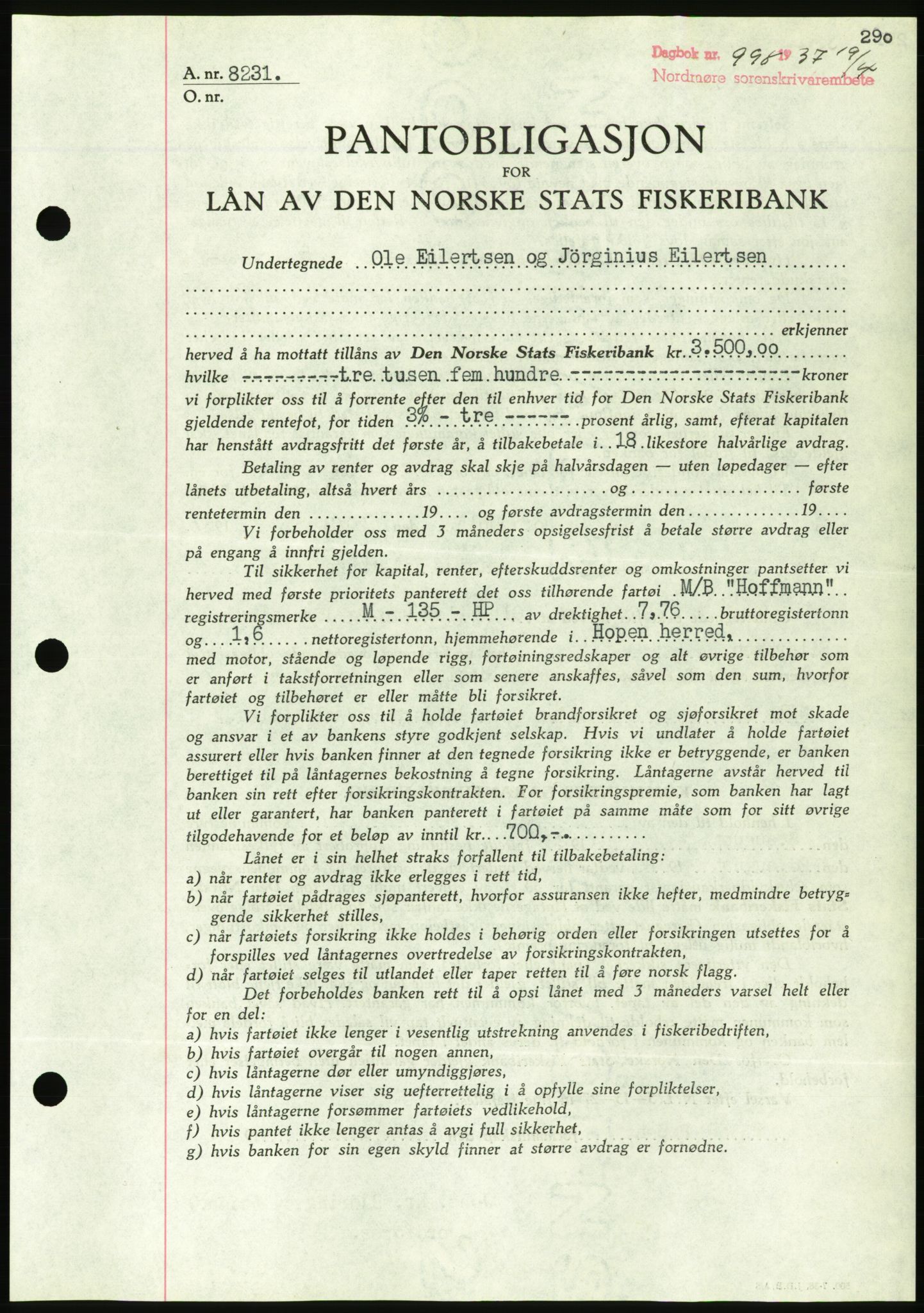 Nordmøre sorenskriveri, AV/SAT-A-4132/1/2/2Ca/L0091: Mortgage book no. B81, 1937-1937, Diary no: : 998/1937