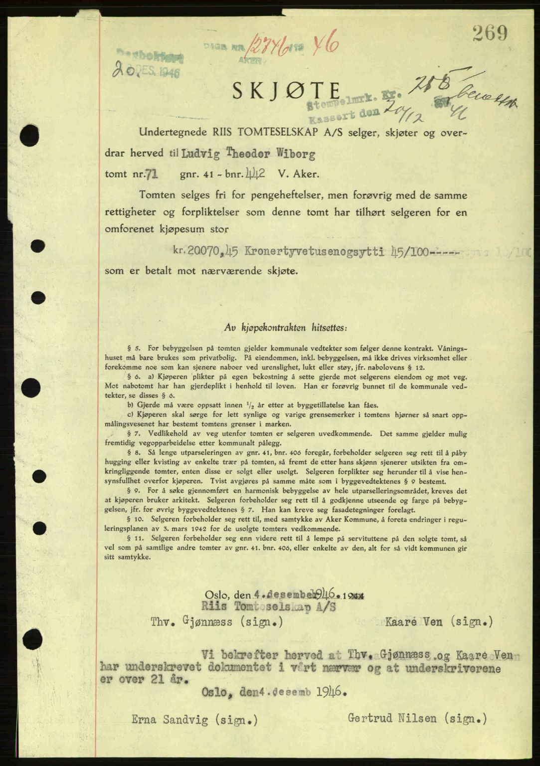 Aker herredsskriveri, AV/SAO-A-10896/G/Gb/Gba/Gbab/L0073: Mortgage book no. A192-193, 1946-1947, Diary no: : 12746/1946