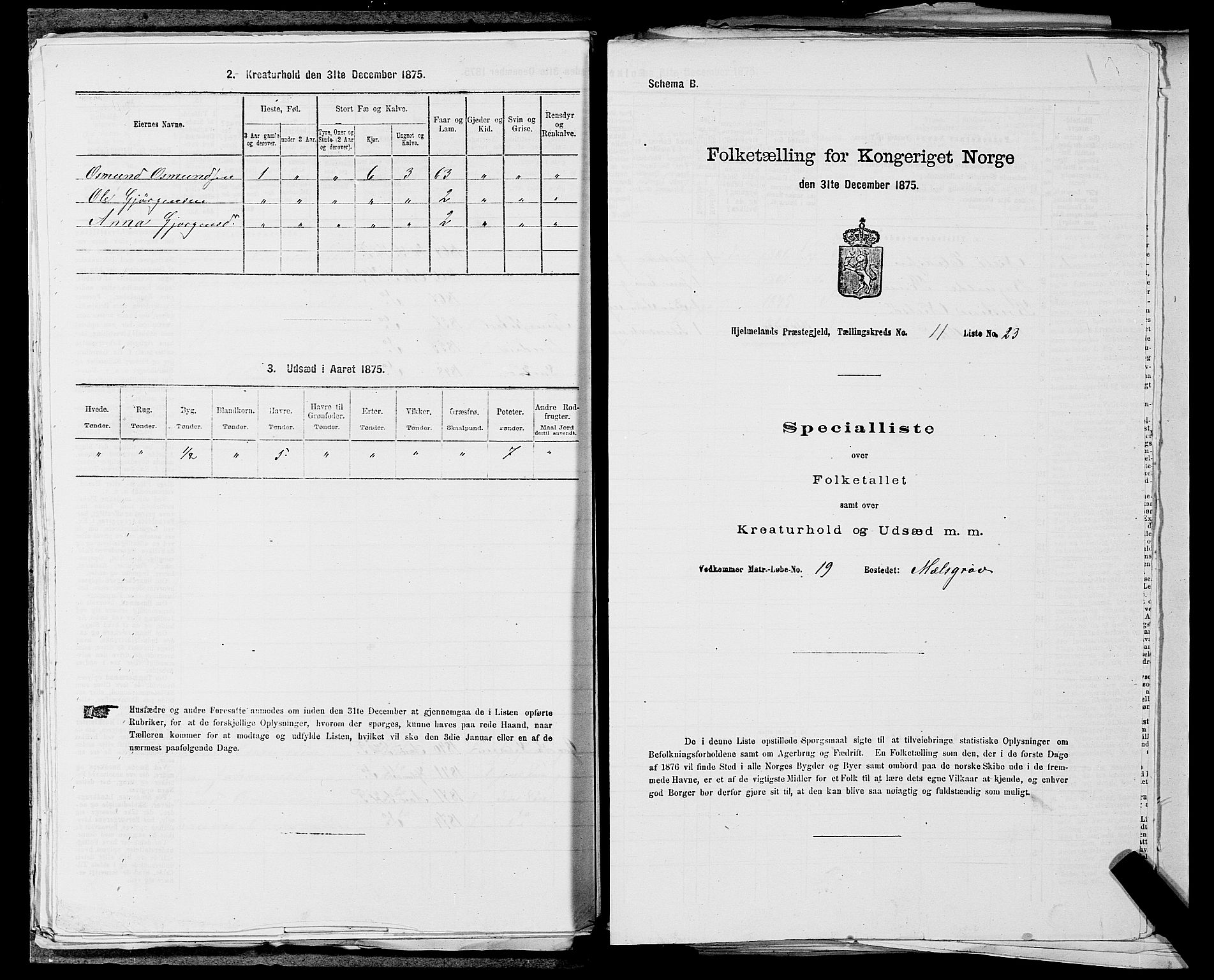 SAST, 1875 census for 1133P Hjelmeland, 1875, p. 1374