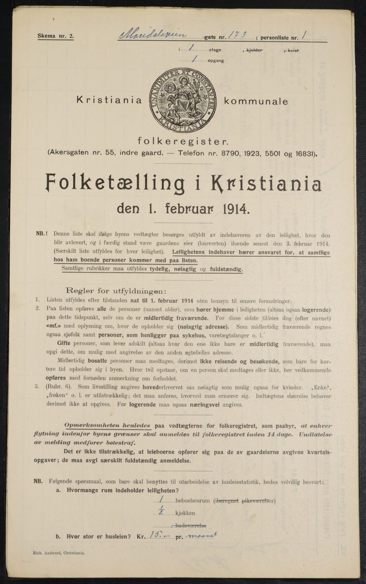 OBA, Municipal Census 1914 for Kristiania, 1914, p. 62266