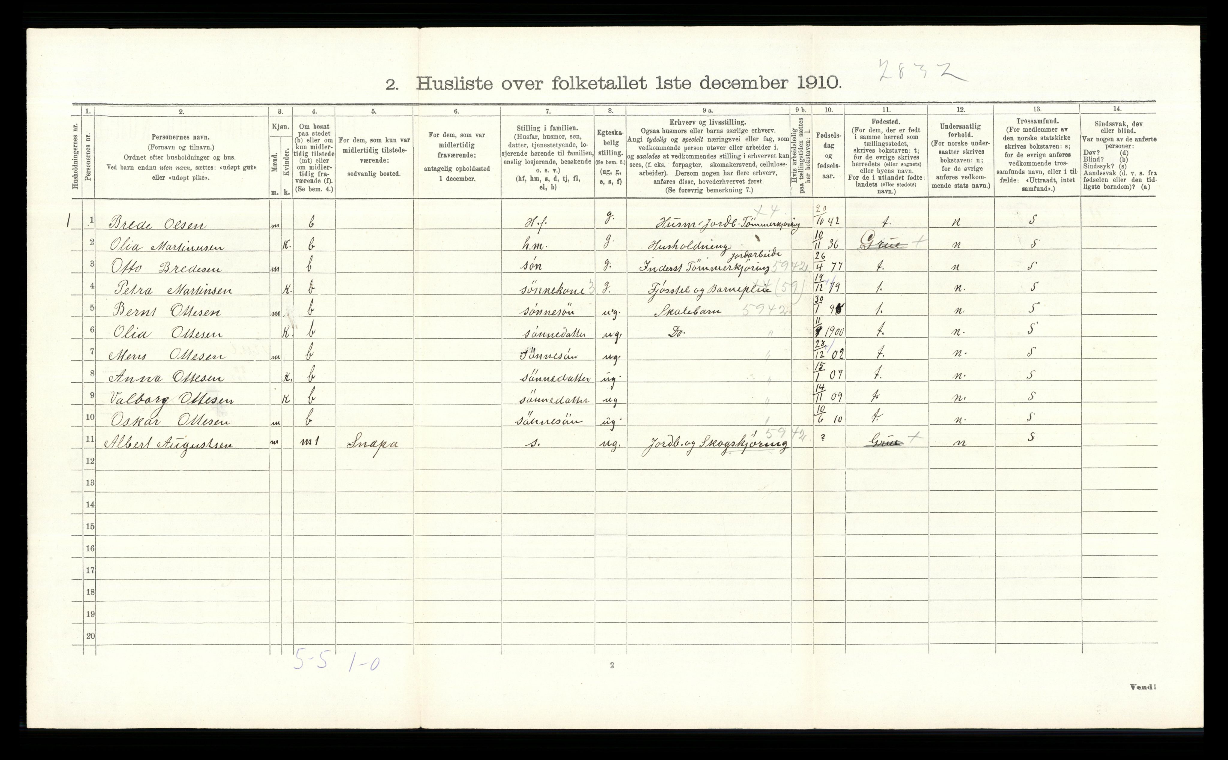 RA, 1910 census for Grue, 1910, p. 1076