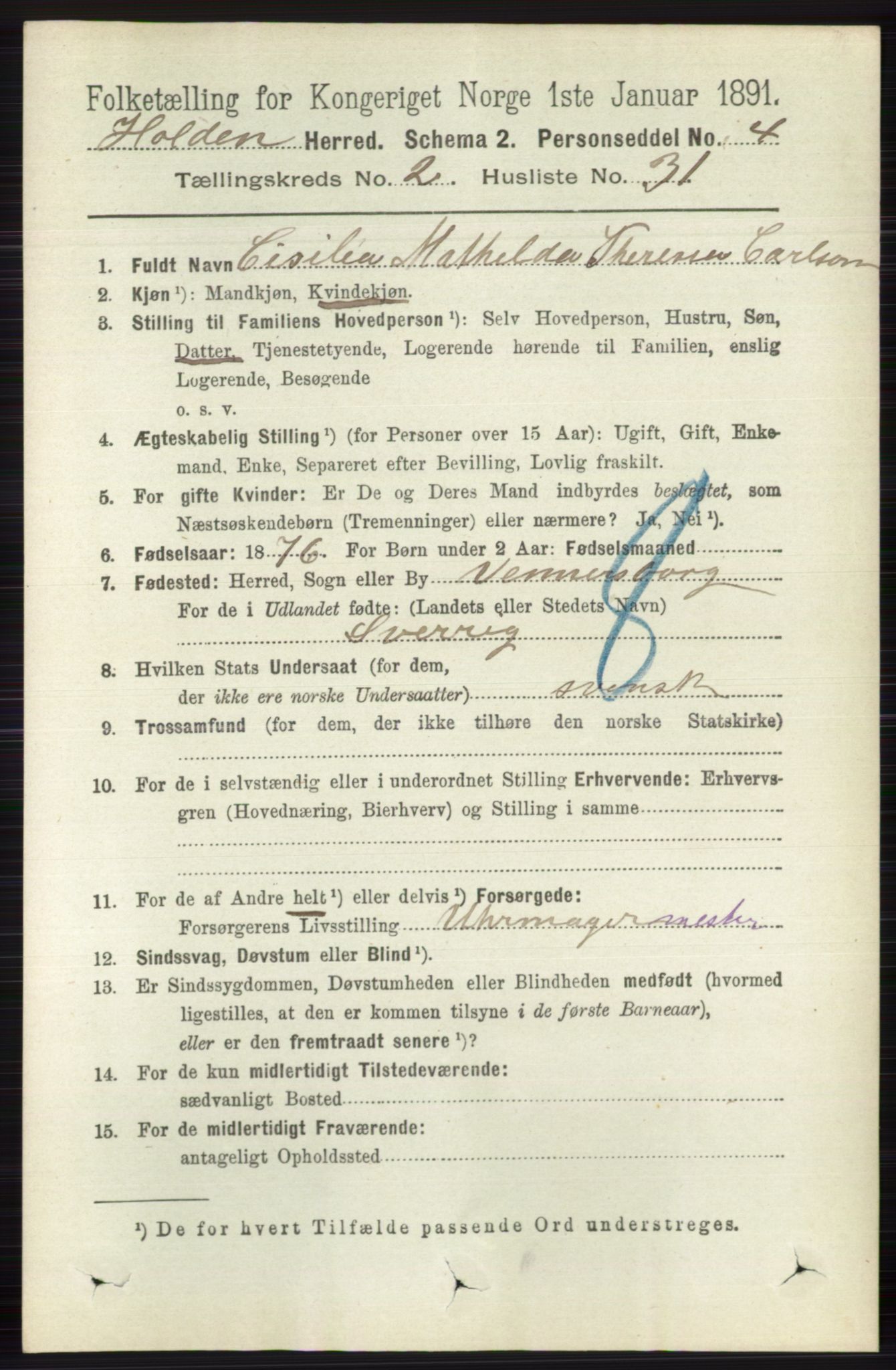 RA, 1891 census for 0819 Holla, 1891, p. 955