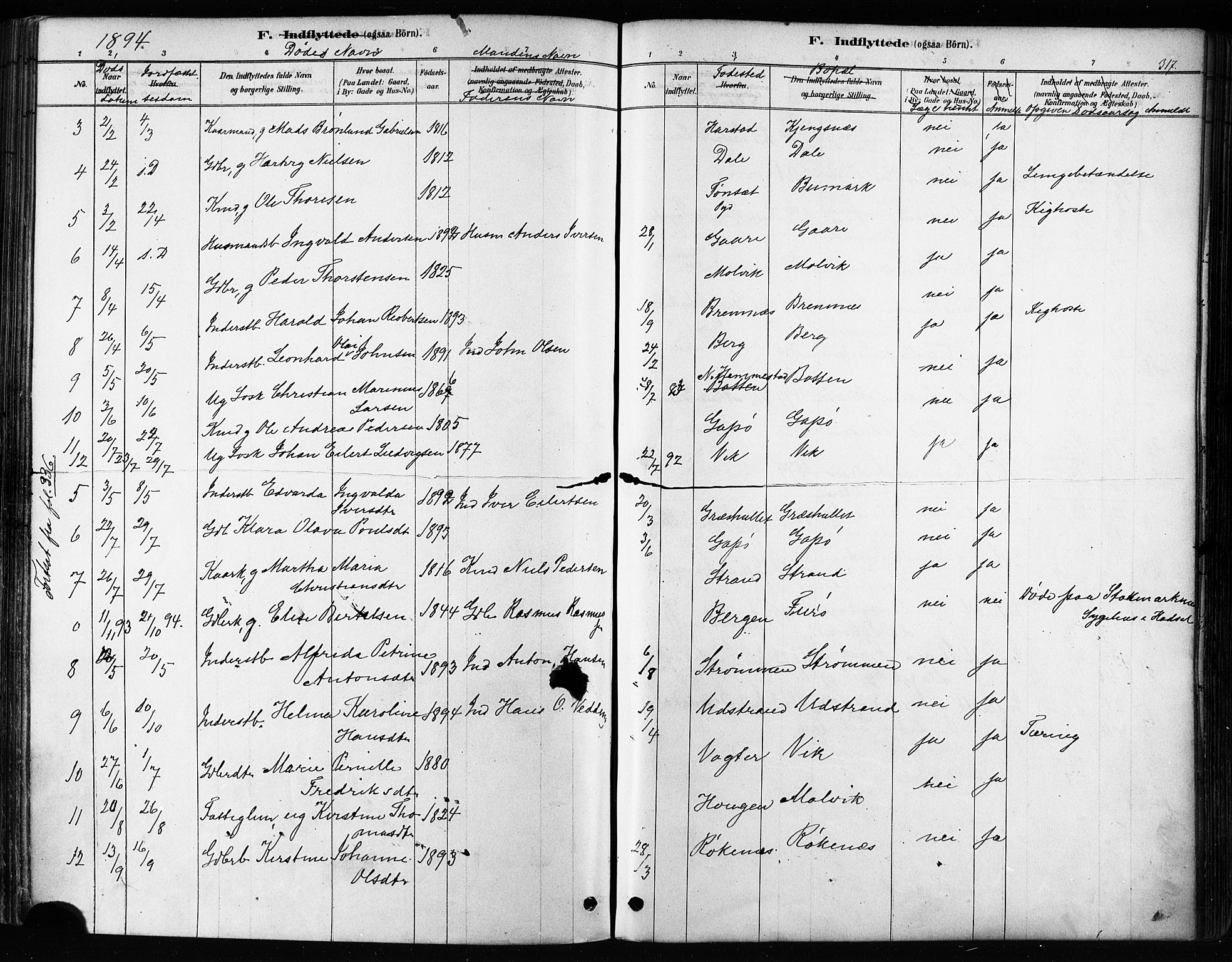 Kvæfjord sokneprestkontor, SATØ/S-1323/G/Ga/Gaa/L0005kirke: Parish register (official) no. 5, 1878-1894, p. 317