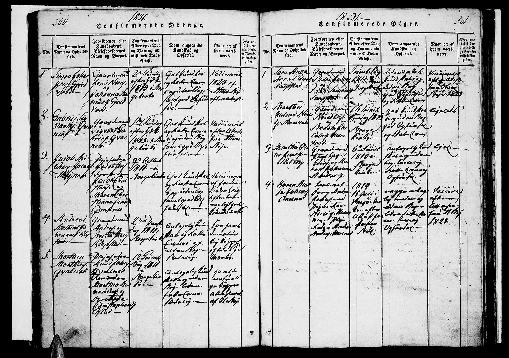 Ministerialprotokoller, klokkerbøker og fødselsregistre - Nordland, SAT/A-1459/880/L1130: Parish register (official) no. 880A04, 1821-1843, p. 500-501