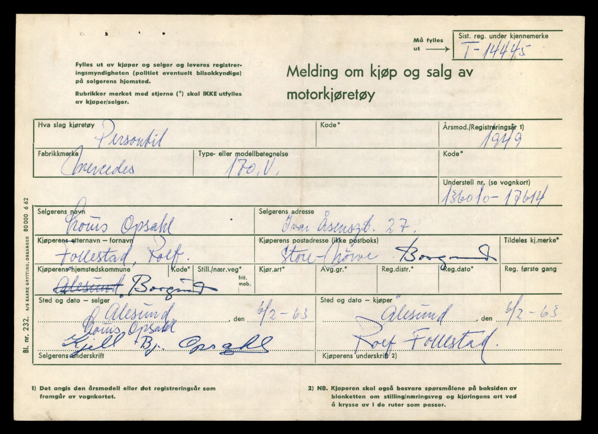 Møre og Romsdal vegkontor - Ålesund trafikkstasjon, AV/SAT-A-4099/F/Fe/L0046: Registreringskort for kjøretøy T 14445 - T 14579, 1927-1998