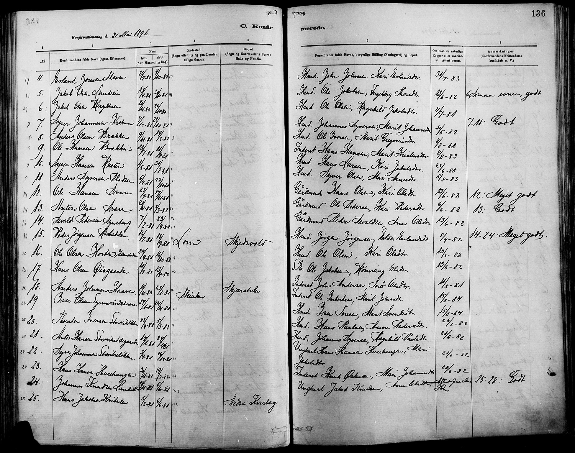 Vågå prestekontor, SAH/PREST-076/H/Ha/Haa/L0009: Parish register (official) no. 9, 1886-1904, p. 136