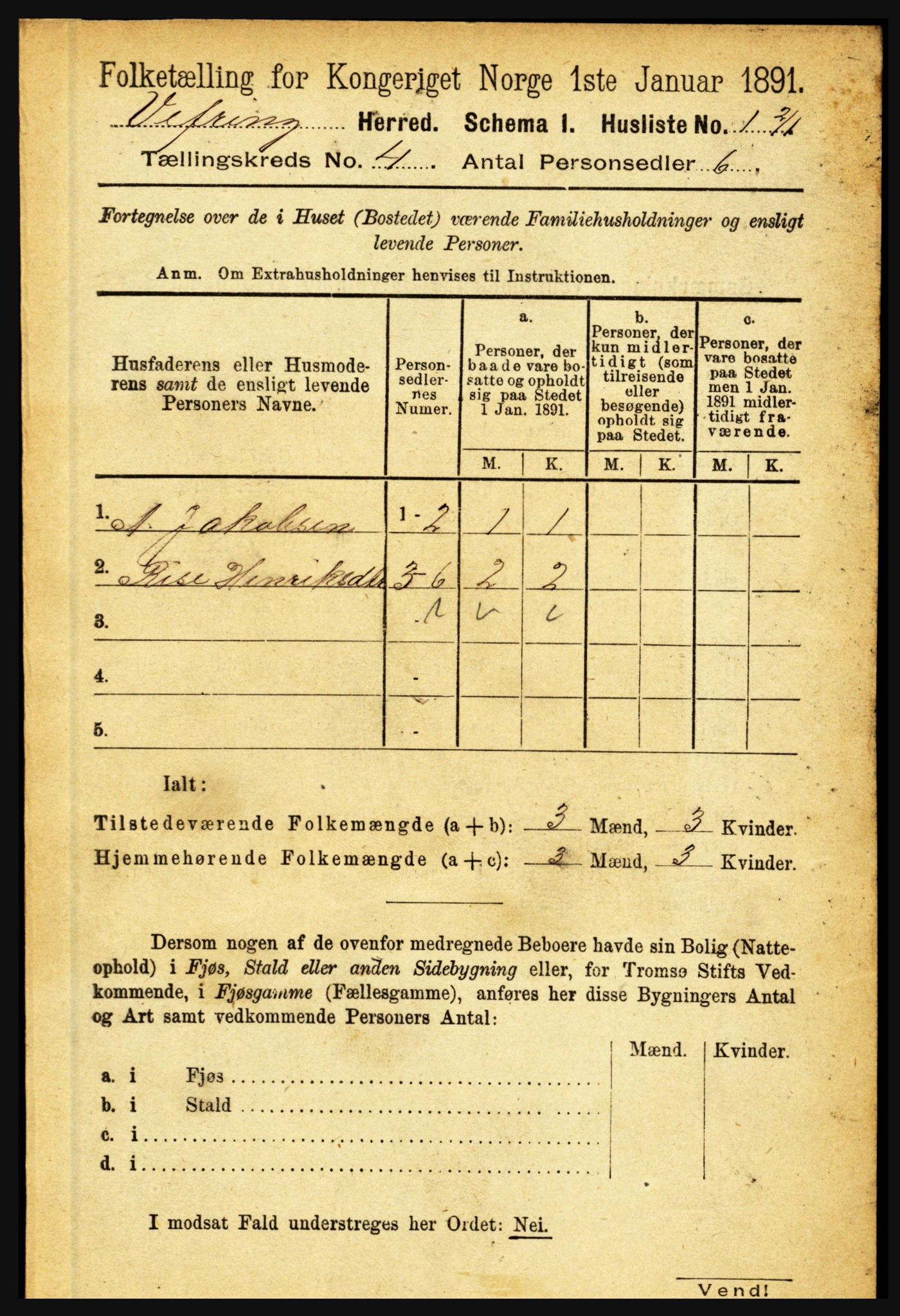 RA, 1891 census for 1434 Vevring, 1891, p. 1149