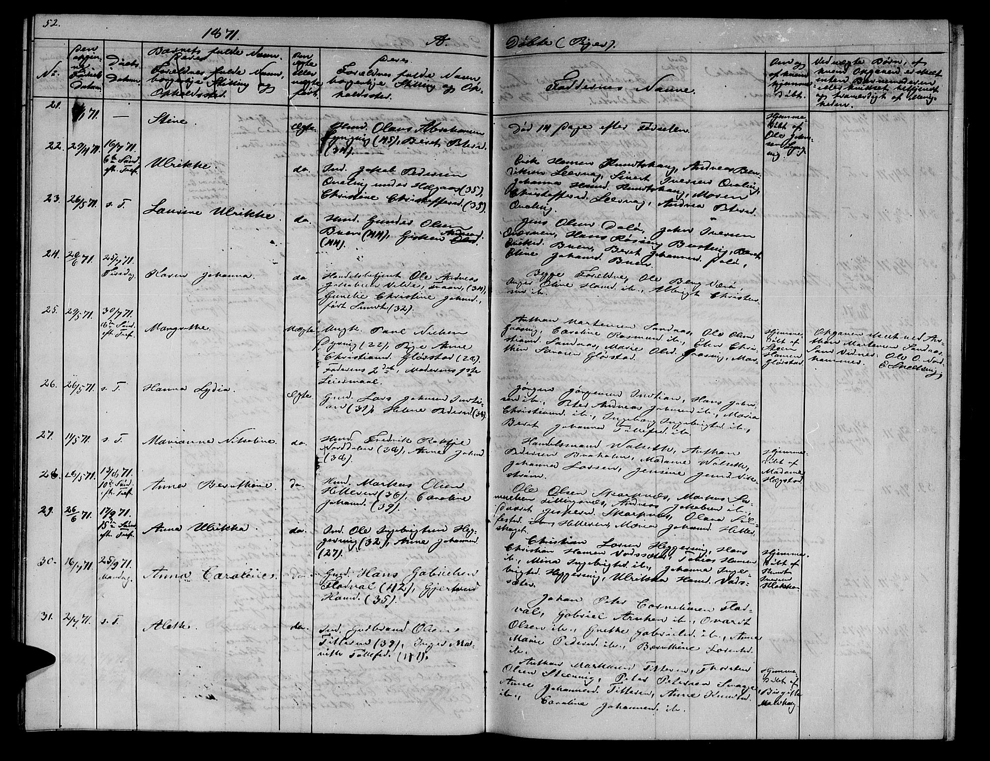 Ministerialprotokoller, klokkerbøker og fødselsregistre - Sør-Trøndelag, SAT/A-1456/634/L0539: Parish register (copy) no. 634C01, 1866-1873, p. 52