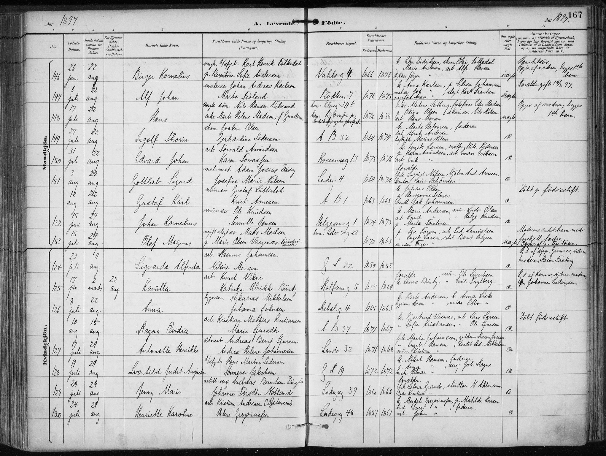 Sandviken Sokneprestembete, SAB/A-77601/H/Ha/L0005: Parish register (official) no. B 2, 1891-1901, p. 167