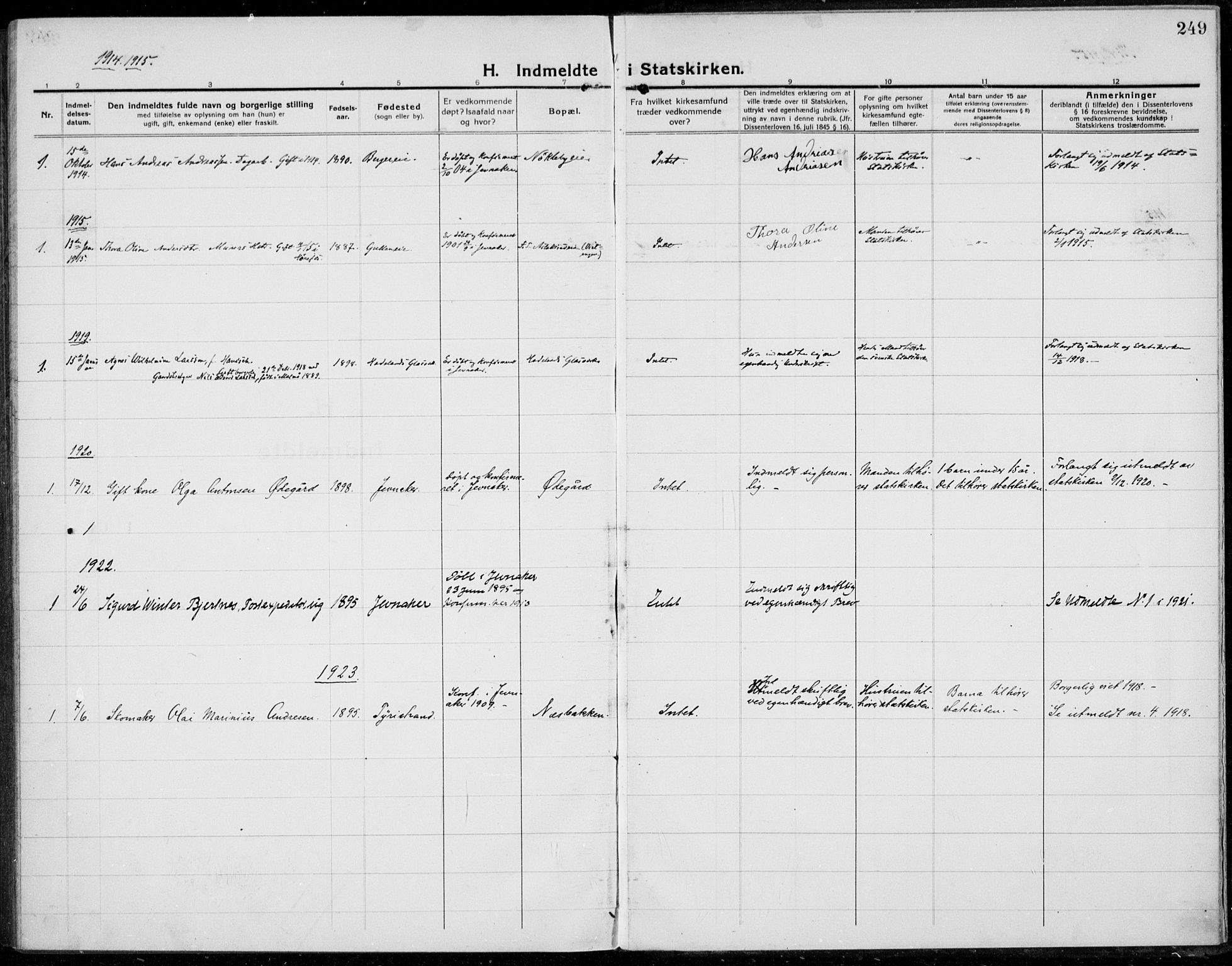 Jevnaker prestekontor, SAH/PREST-116/H/Ha/Haa/L0012: Parish register (official) no. 12, 1914-1924, p. 249