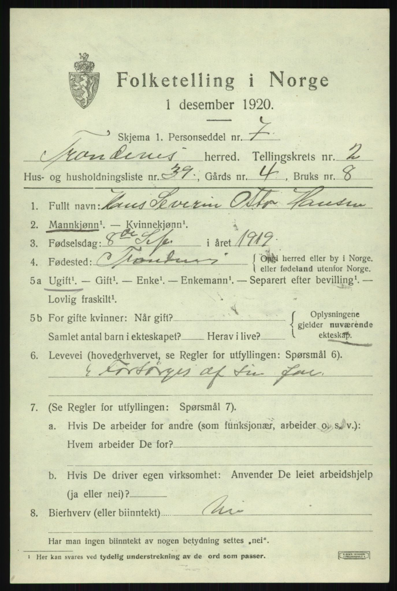 SATØ, 1920 census for Trondenes, 1920, p. 4137