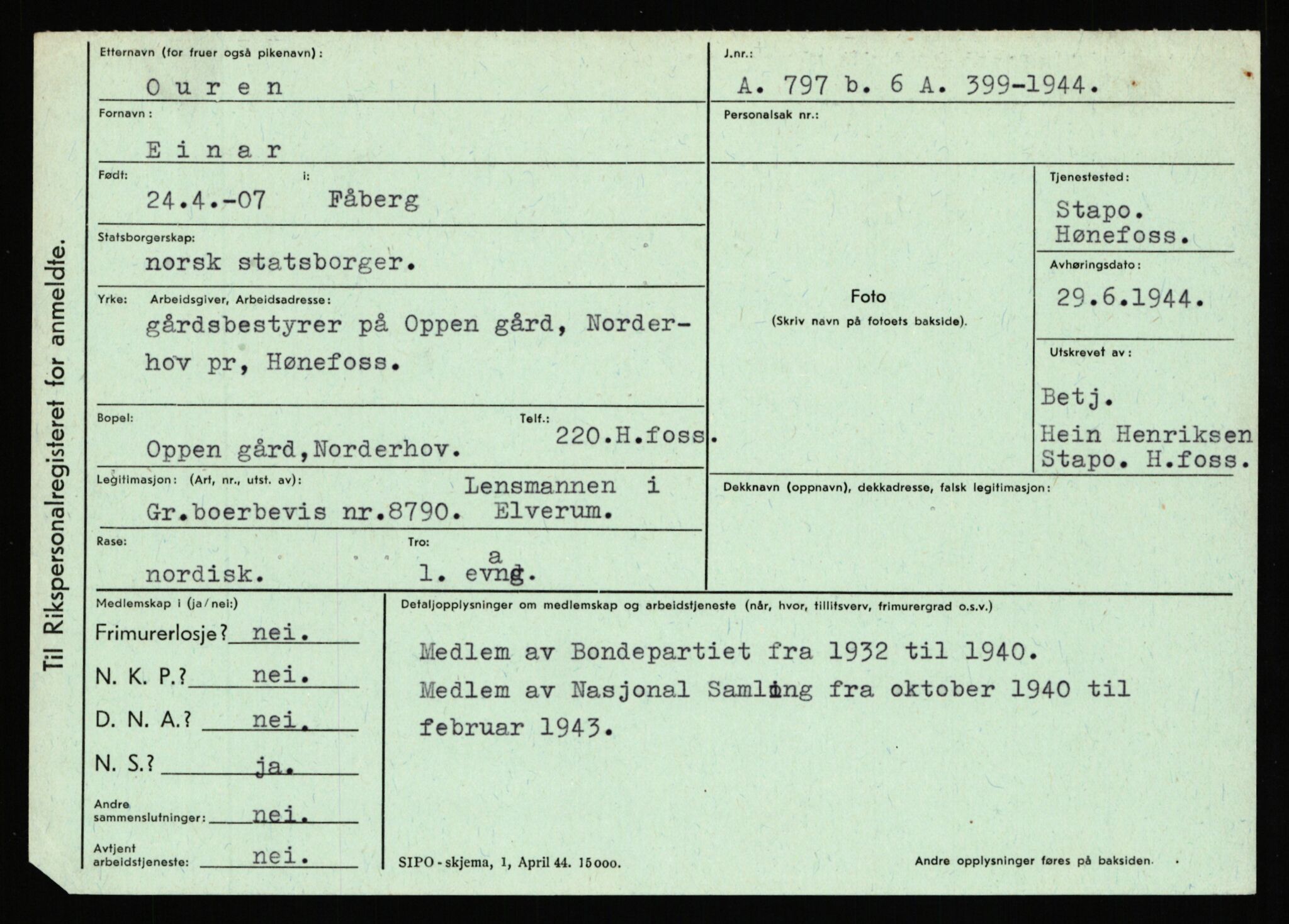 Statspolitiet - Hovedkontoret / Osloavdelingen, AV/RA-S-1329/C/Ca/L0012: Oanæs - Quistgaard	, 1943-1945, p. 2806