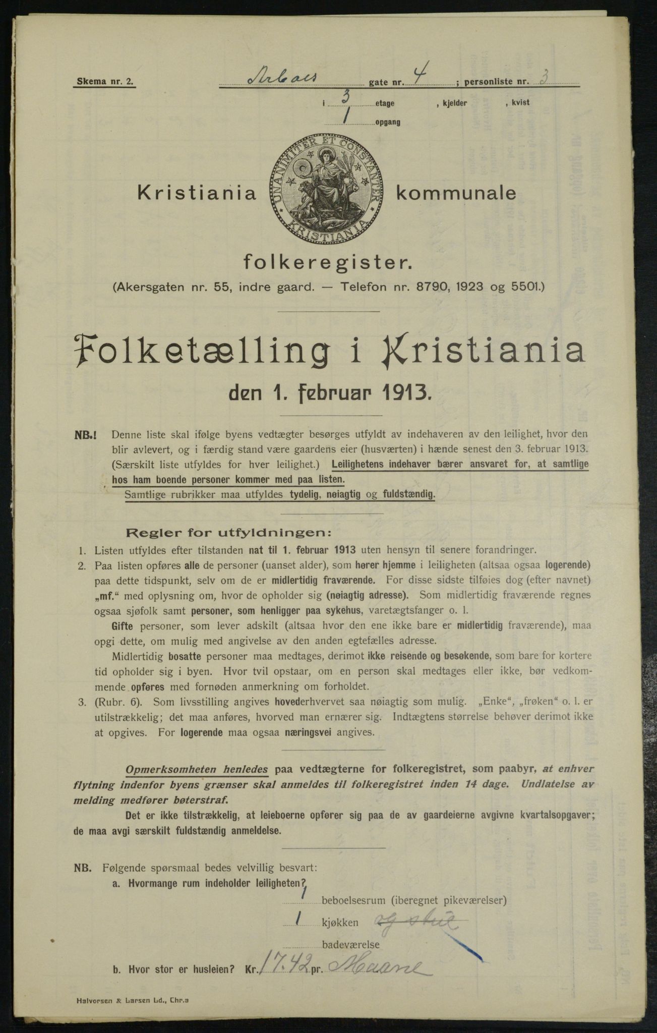 OBA, Municipal Census 1913 for Kristiania, 1913, p. 1874