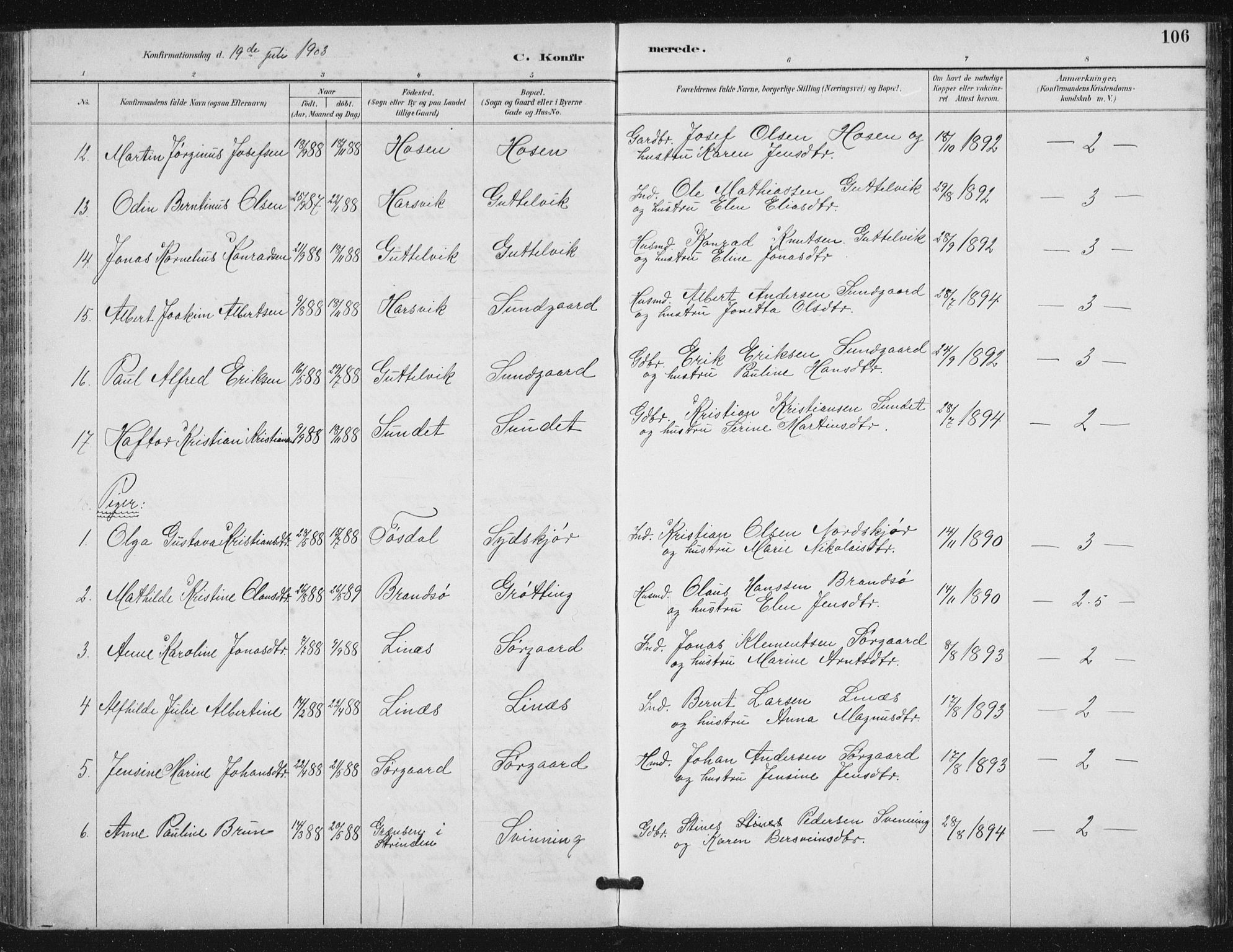 Ministerialprotokoller, klokkerbøker og fødselsregistre - Sør-Trøndelag, SAT/A-1456/656/L0698: Parish register (copy) no. 656C04, 1890-1904, p. 106