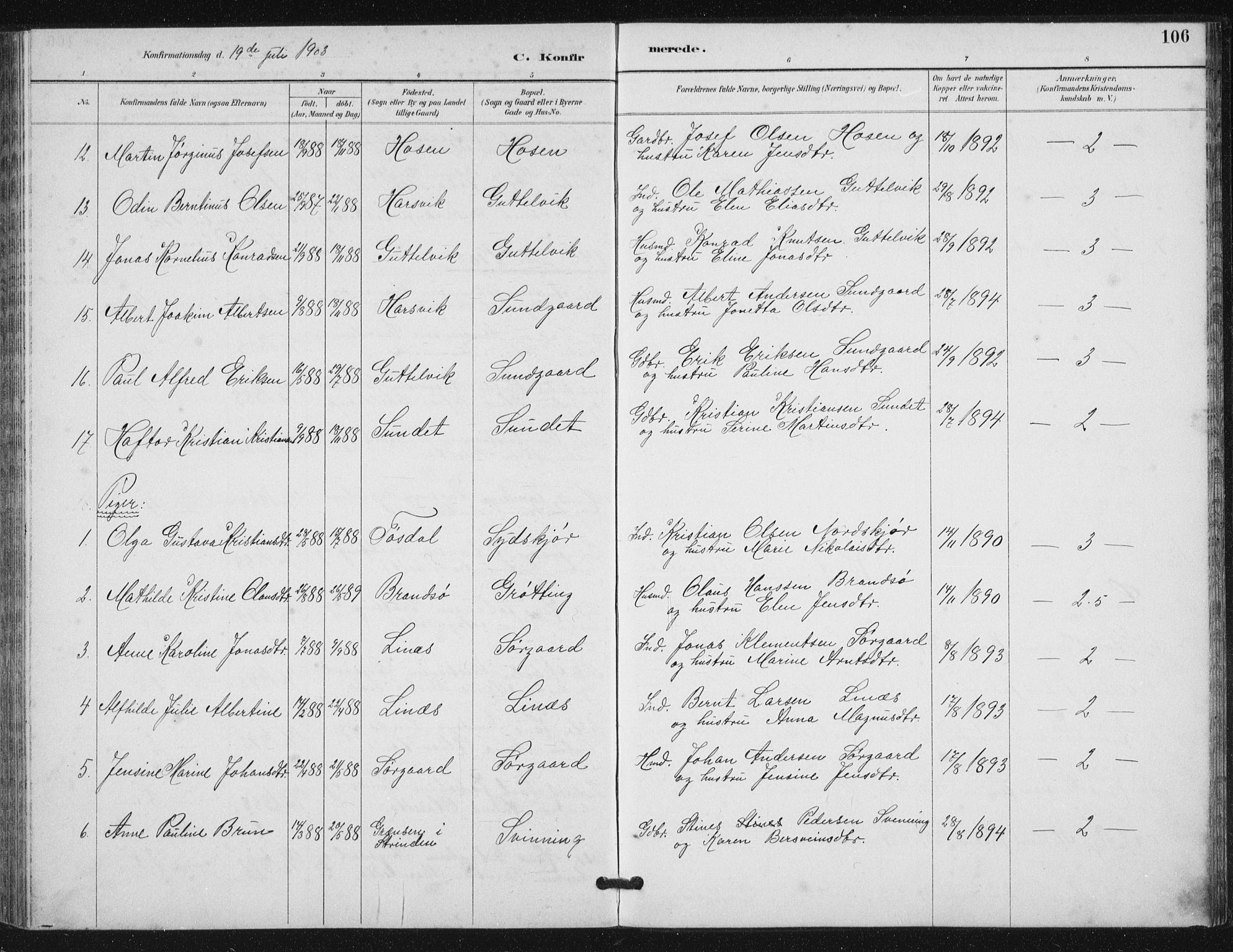 Ministerialprotokoller, klokkerbøker og fødselsregistre - Sør-Trøndelag, AV/SAT-A-1456/656/L0698: Parish register (copy) no. 656C04, 1890-1904, p. 106