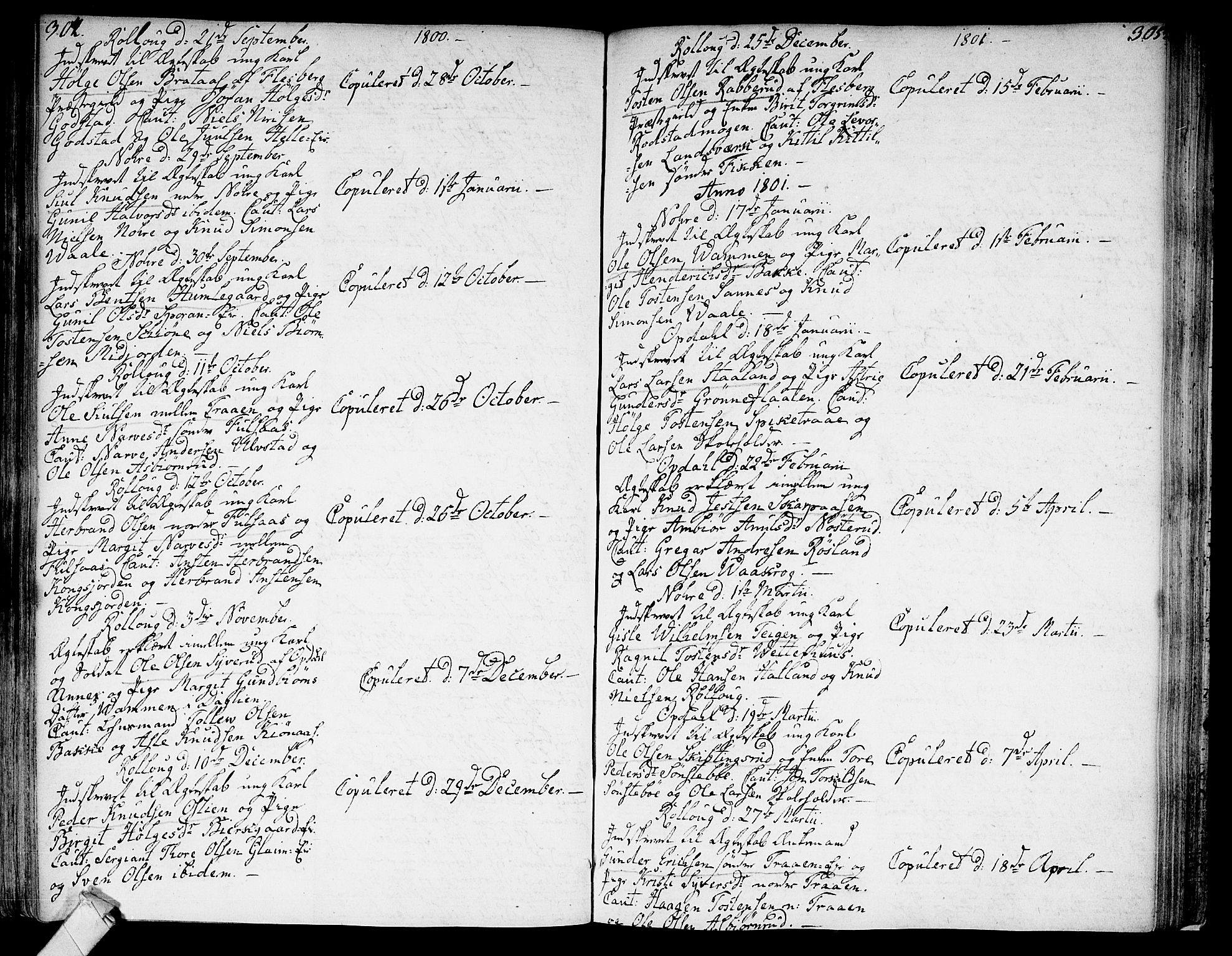 Rollag kirkebøker, SAKO/A-240/F/Fa/L0005: Parish register (official) no. I 5, 1792-1814, p. 304-305