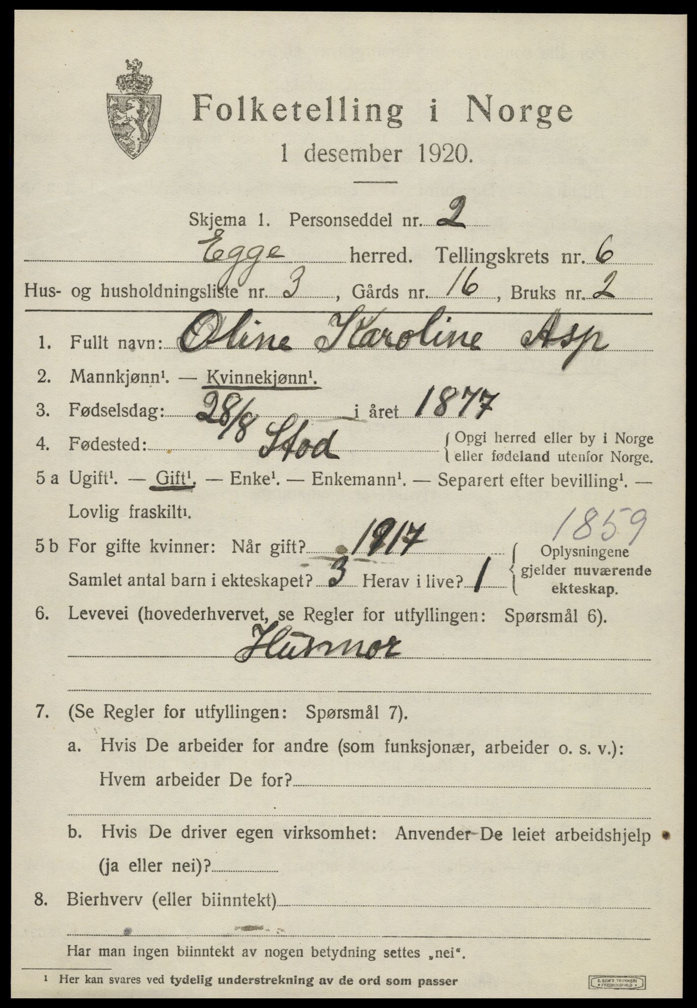 SAT, 1920 census for Egge, 1920, p. 3858