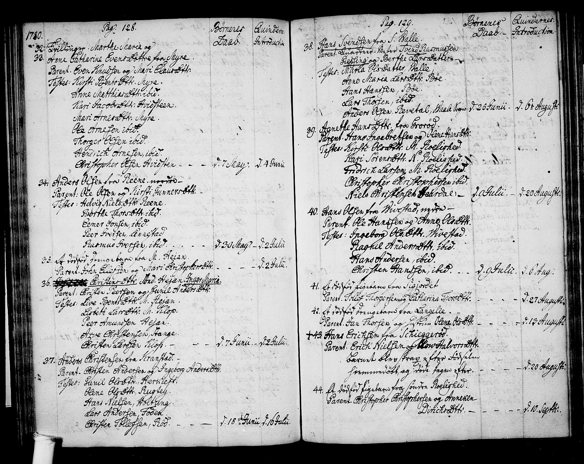 Ramnes kirkebøker, SAKO/A-314/F/Fa/L0002: Parish register (official) no. I 2, 1773-1790, p. 128-129