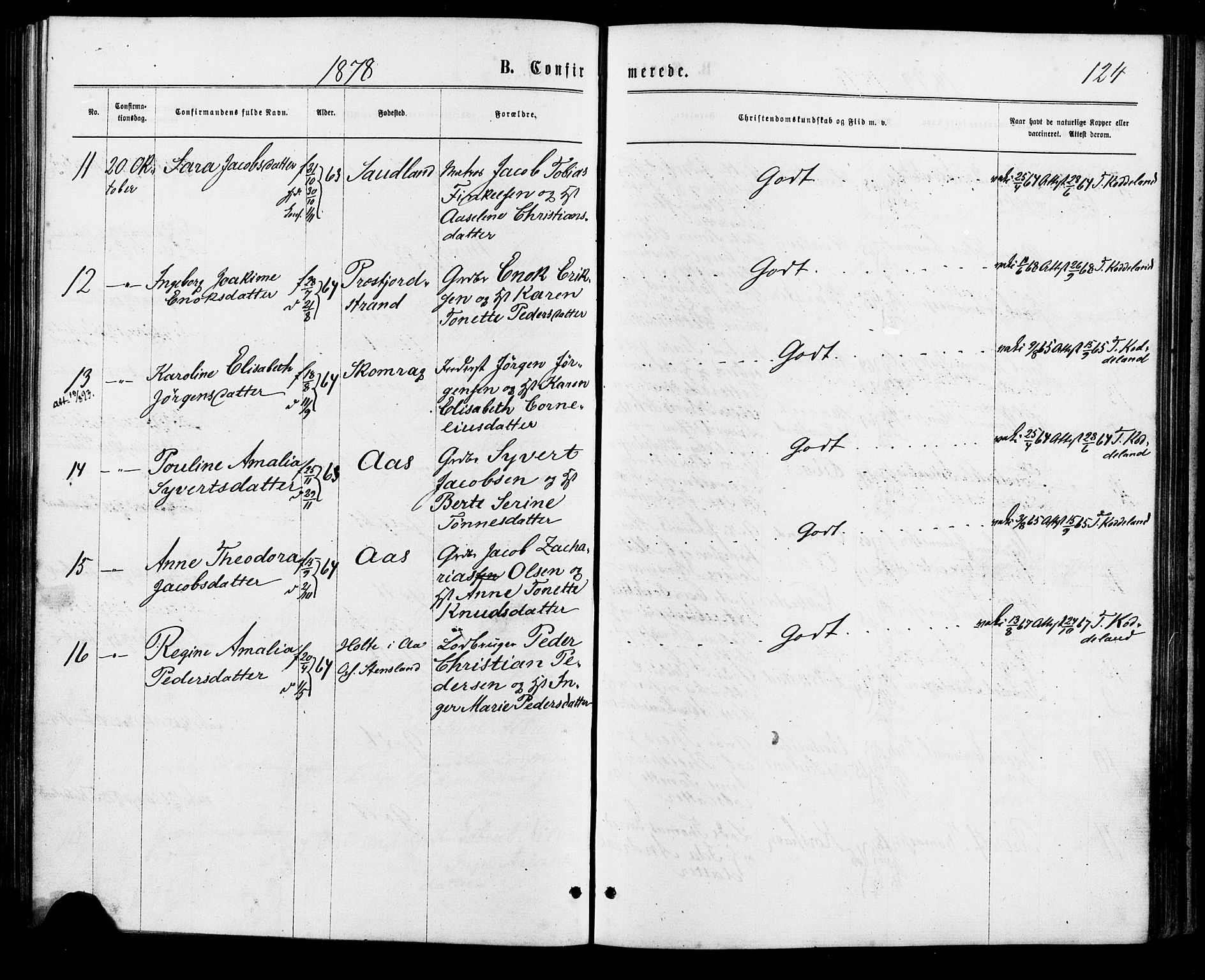 Lyngdal sokneprestkontor, AV/SAK-1111-0029/F/Fa/Faa/L0003: Parish register (official) no. A 3, 1871-1882, p. 124