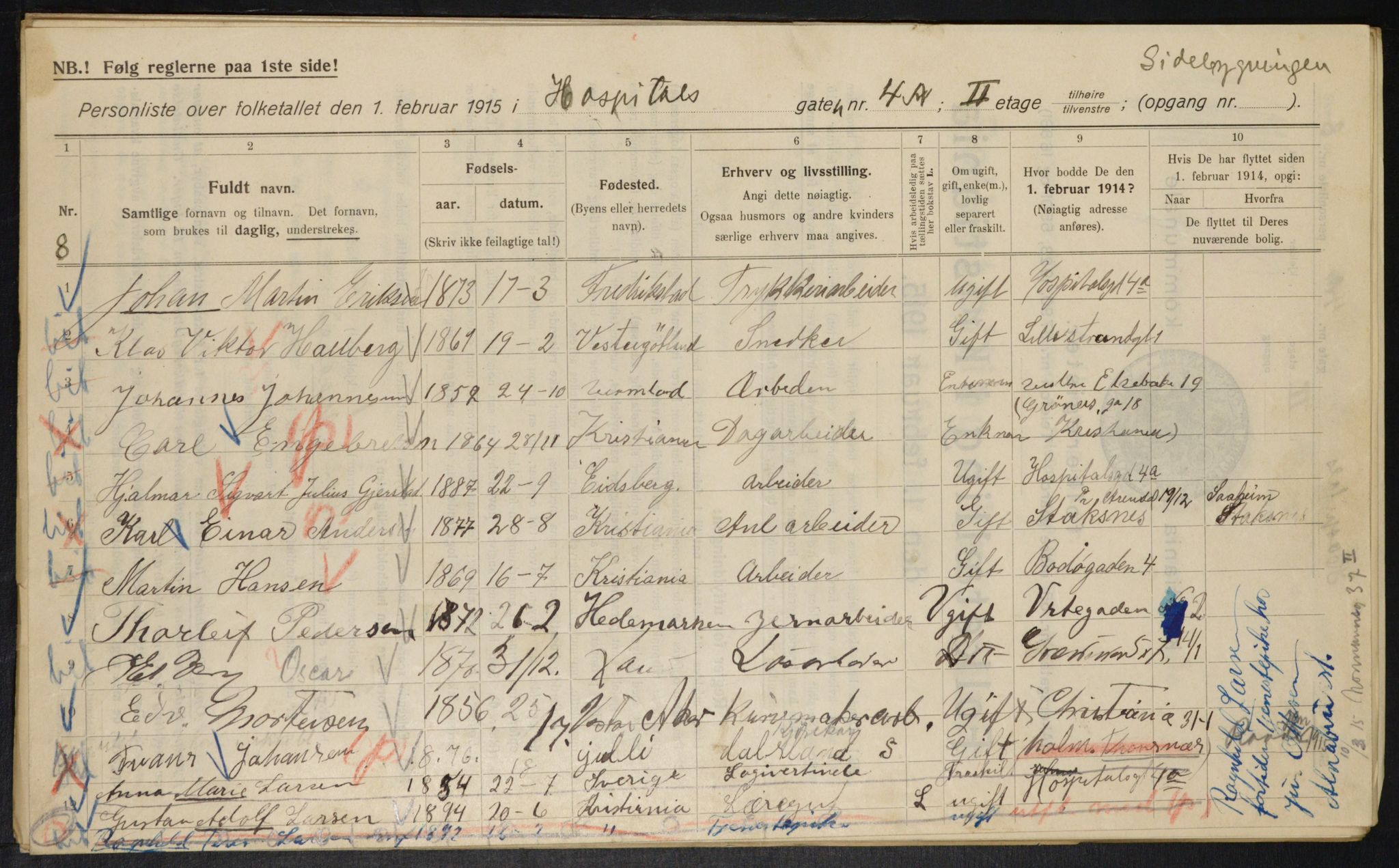 OBA, Municipal Census 1915 for Kristiania, 1915, p. 41009