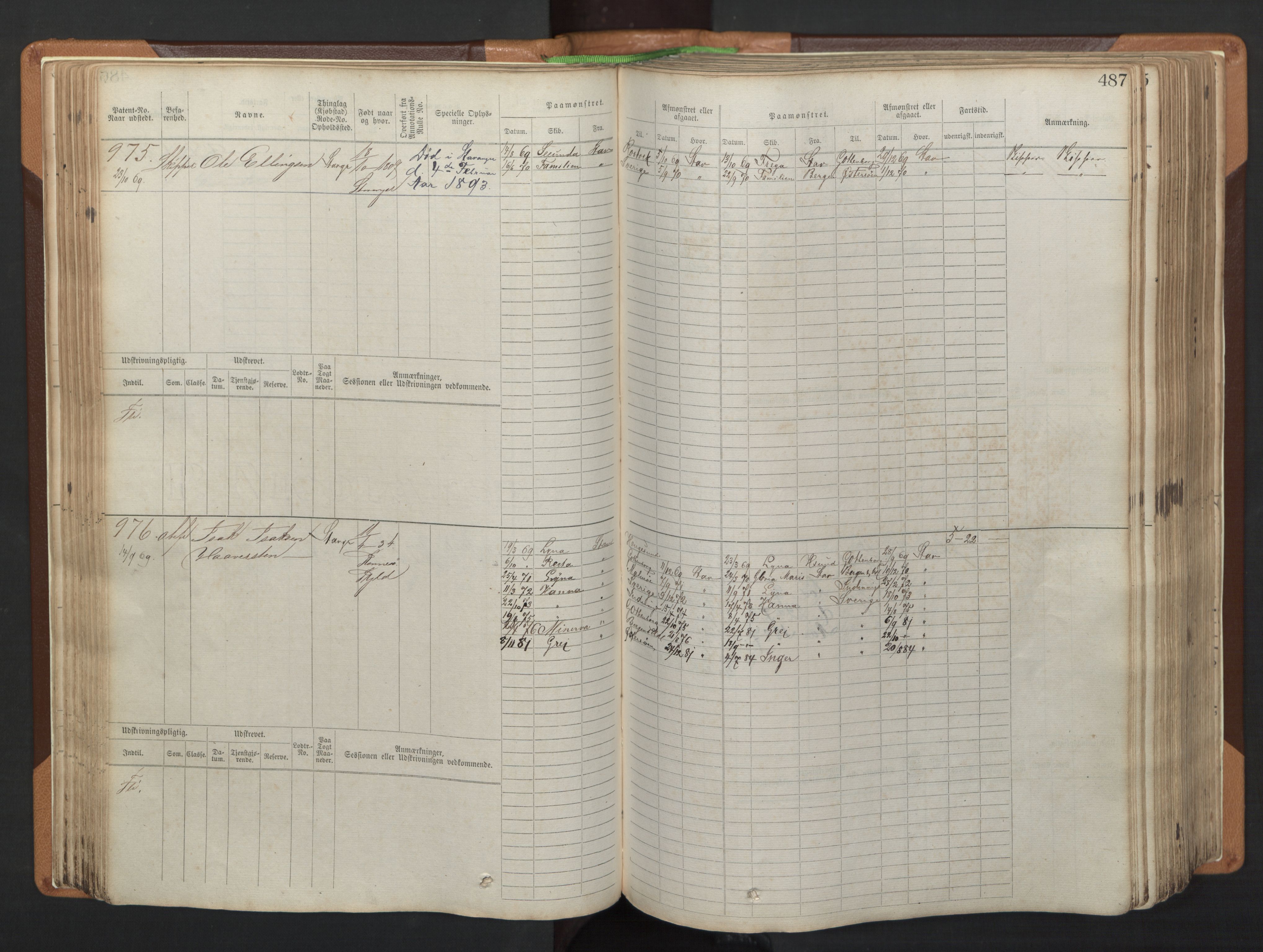 Stavanger sjømannskontor, AV/SAST-A-102006/F/Fb/Fbb/L0005: Sjøfartshovedrulle, patentnr. 793-1606 (del 2), 1869-1880, p. 97