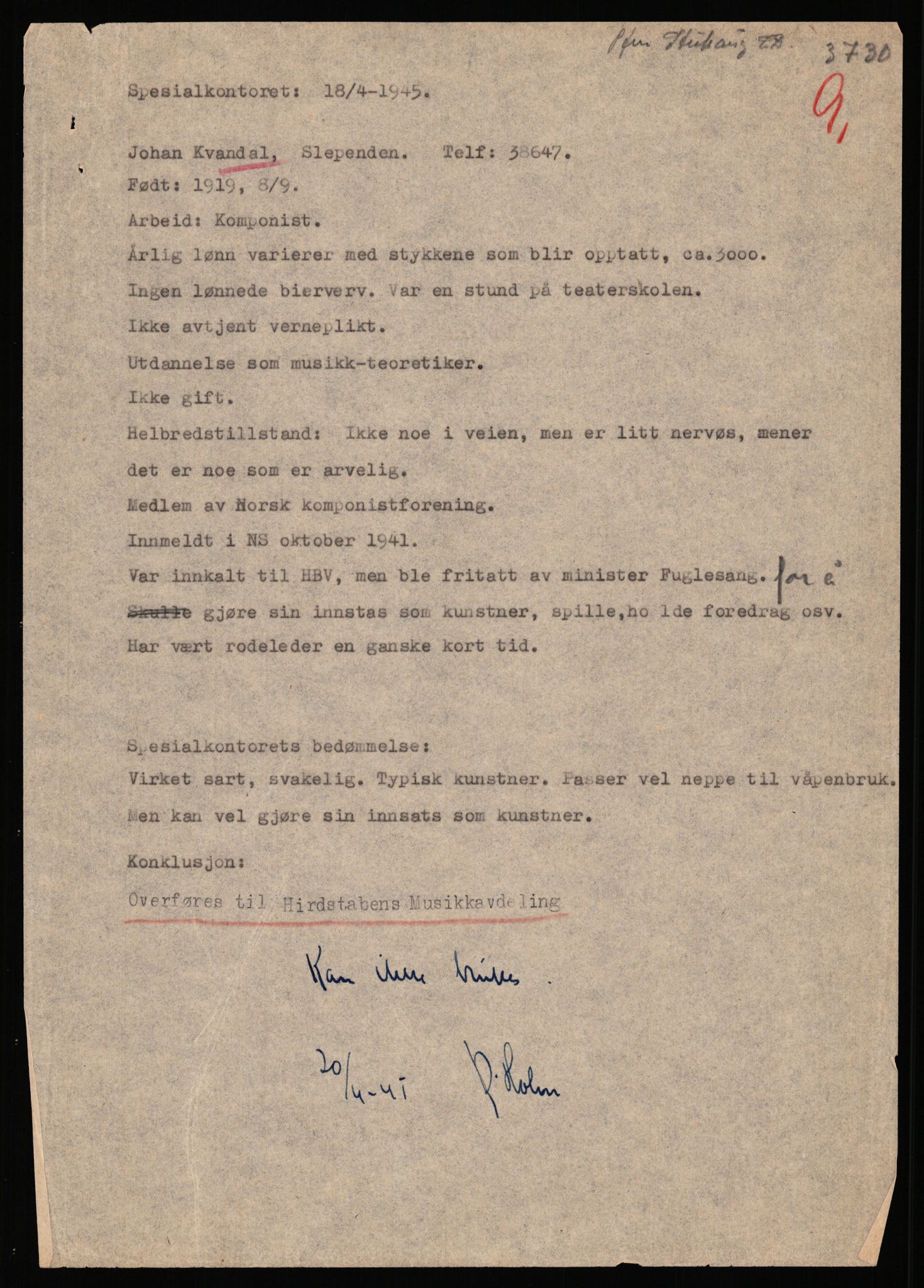 Landssvikarkivet, Oslo politikammer, RA/S-3138-01/D/Dd/L0033/0330: Forelegg, anr. 3646 - 3730 / Anr. 3730, 1945-1946, p. 26