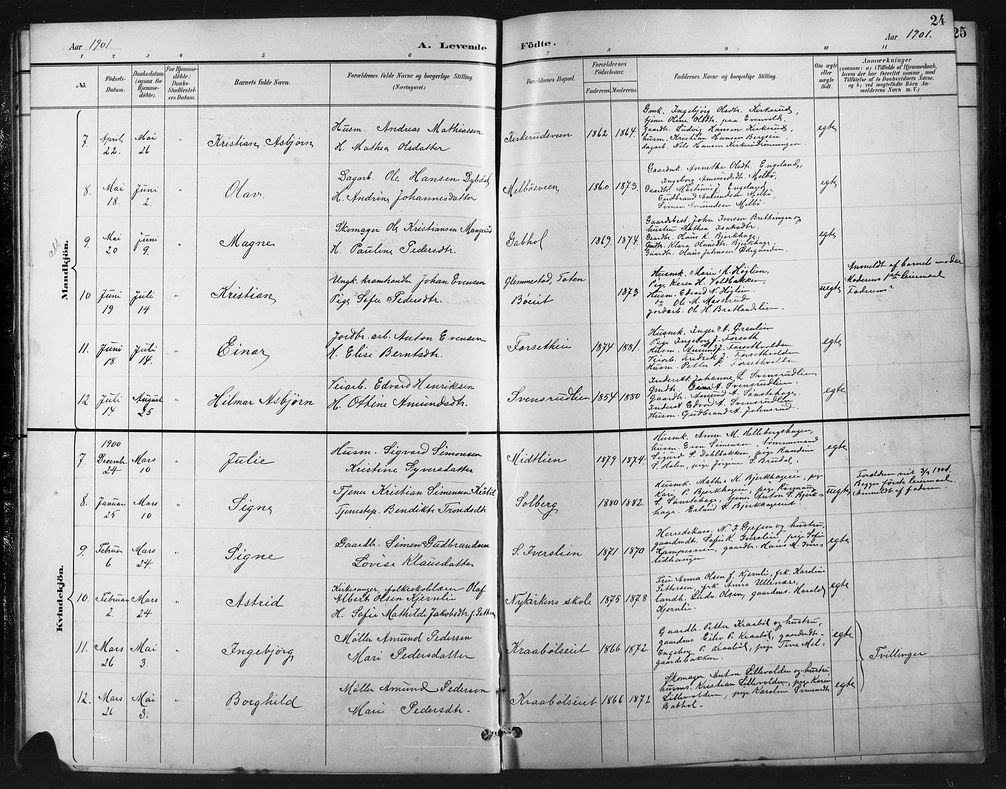 Vestre Gausdal prestekontor, AV/SAH-PREST-094/H/Ha/Hab/L0003: Parish register (copy) no. 3, 1896-1925, p. 24