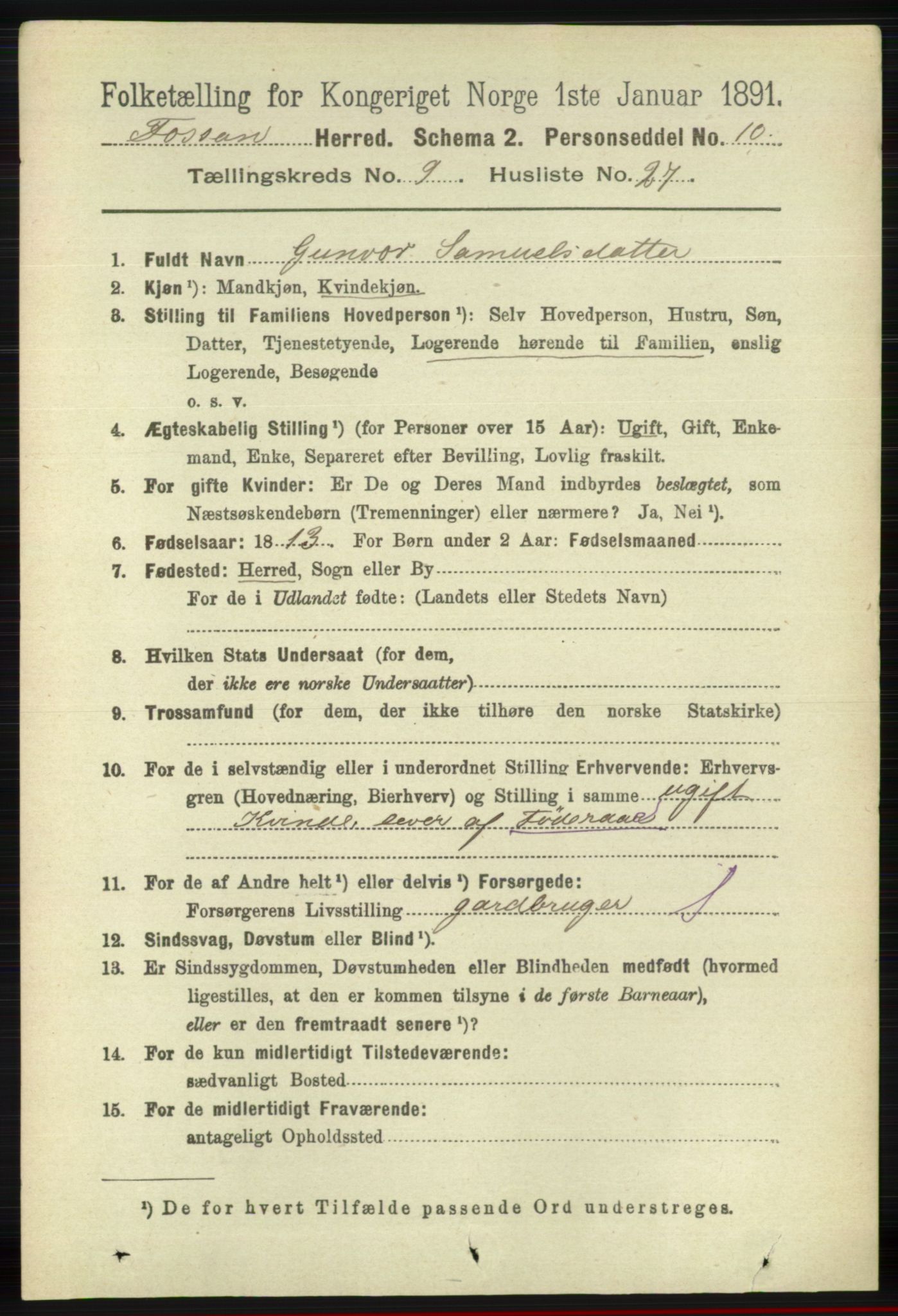 RA, 1891 census for 1129 Forsand, 1891, p. 1642