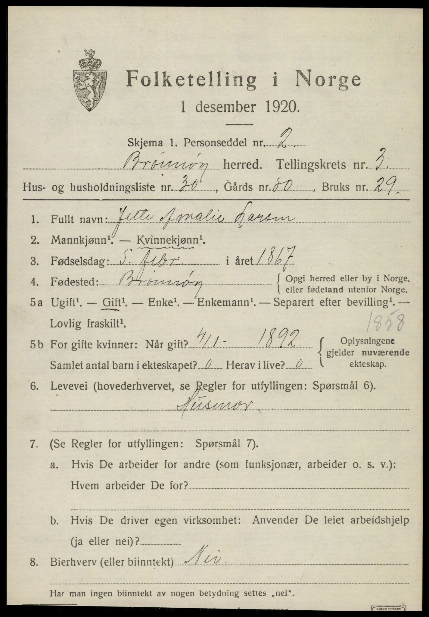 SAT, 1920 census for Brønnøy, 1920, p. 2886