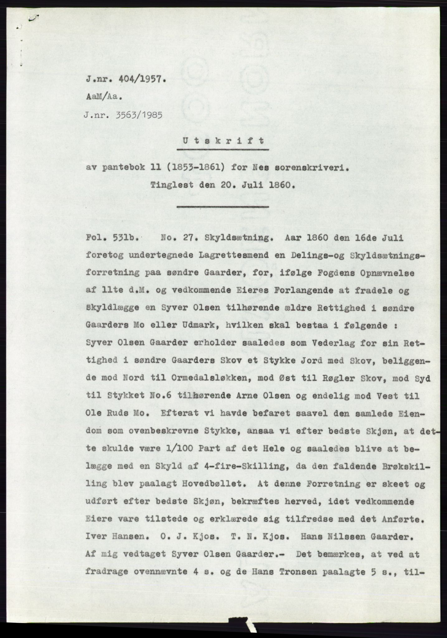 Statsarkivet i Oslo, SAO/A-10621/Z/Zd/L0006: Avskrifter, j.nr 5-792/1957, 1957, p. 186