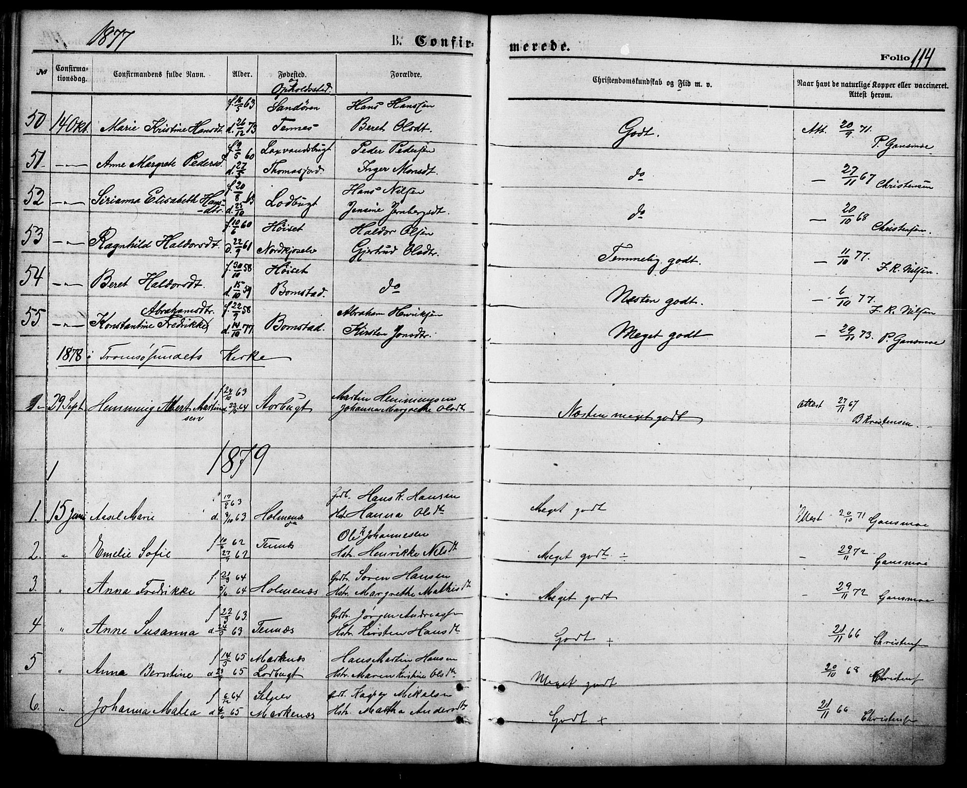 Balsfjord sokneprestembete, SATØ/S-1303/G/Ga/L0004kirke: Parish register (official) no. 4, 1871-1883, p. 114