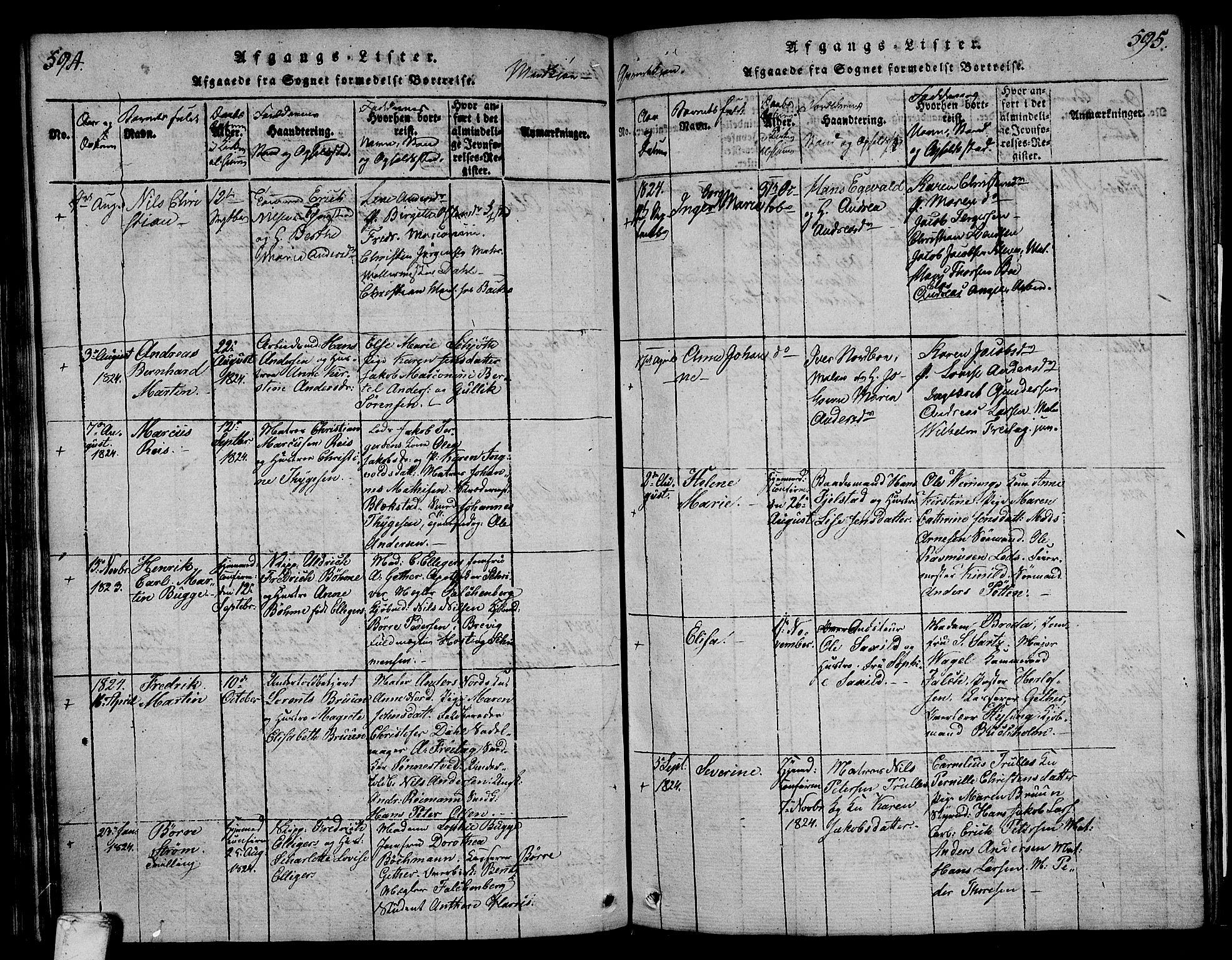 Larvik kirkebøker, SAKO/A-352/F/Fa/L0001: Parish register (official) no. I 1, 1814-1825, p. 594-595