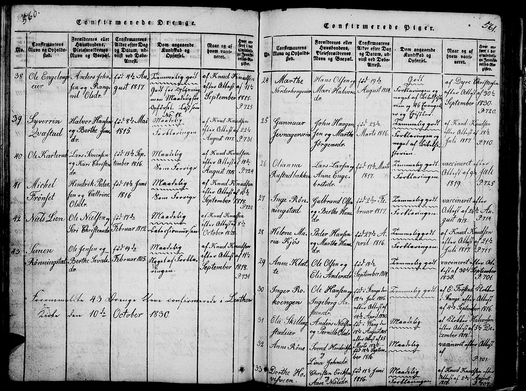 Løten prestekontor, AV/SAH-PREST-022/L/La/L0001: Parish register (copy) no. 1, 1812-1832, p. 560-561