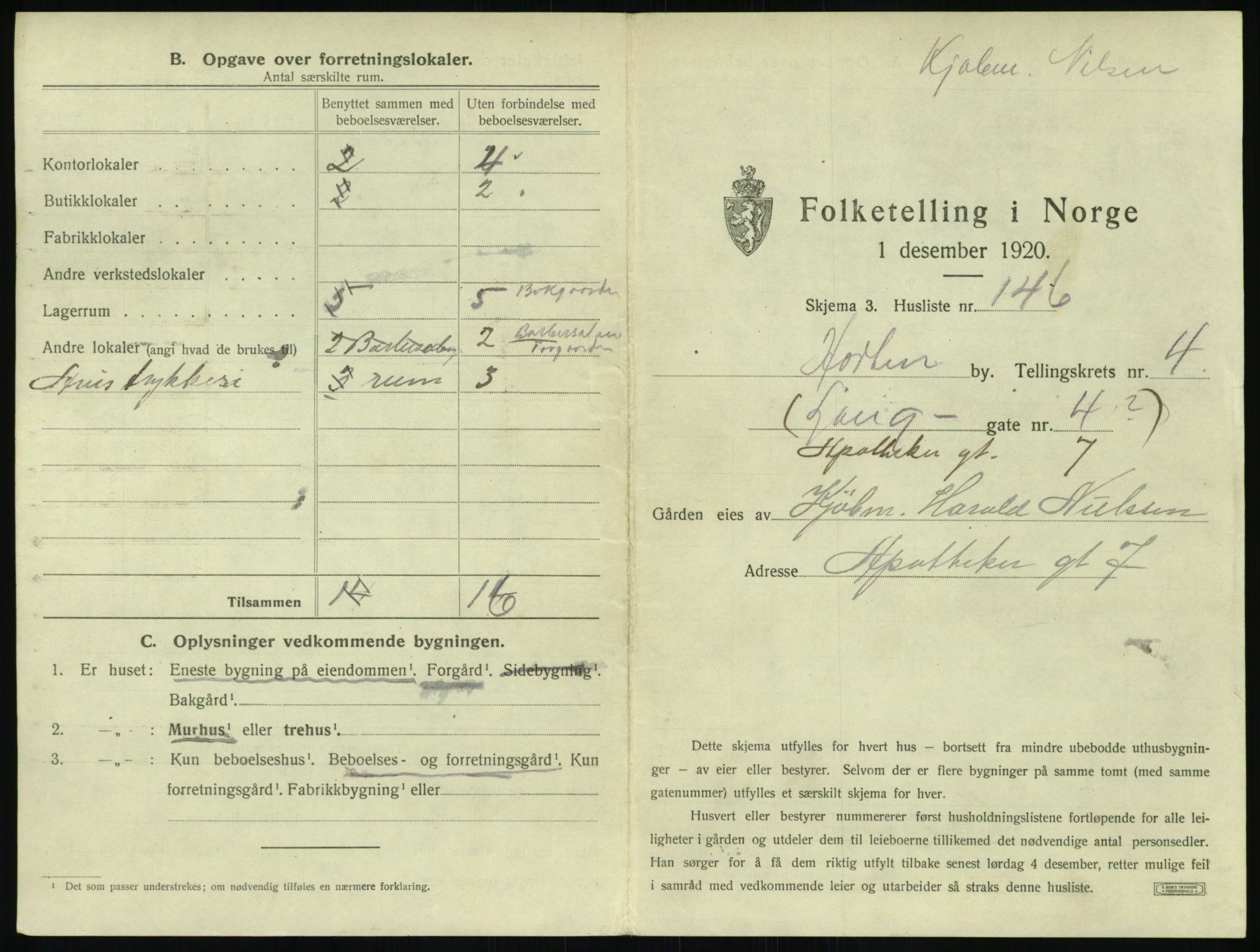 SAKO, 1920 census for Horten, 1920, p. 1511