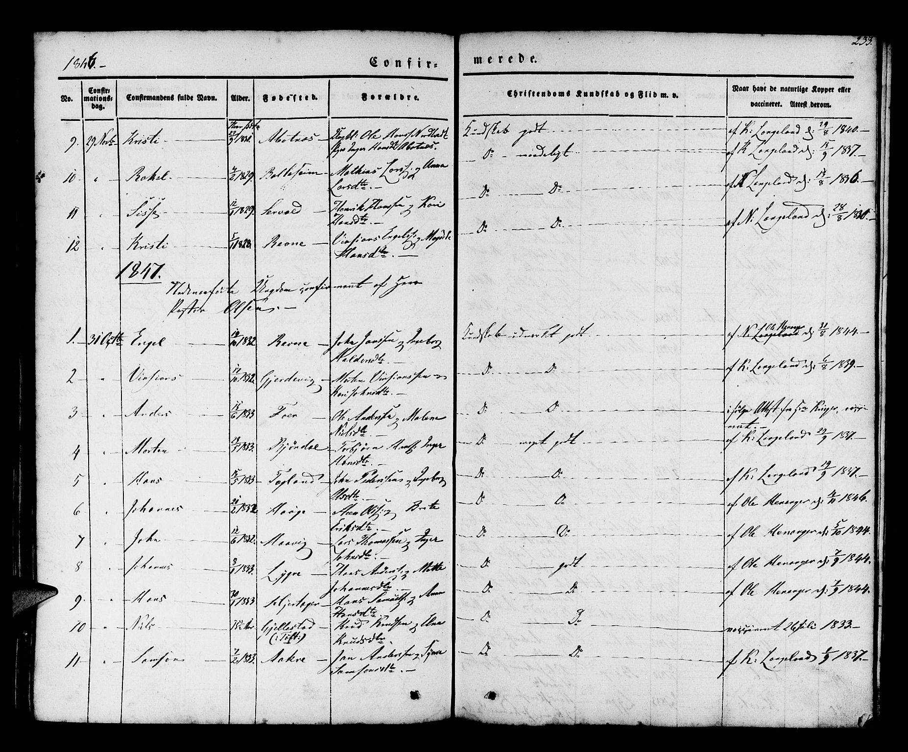 Os sokneprestembete, SAB/A-99929: Parish register (official) no. A 15, 1839-1851, p. 233