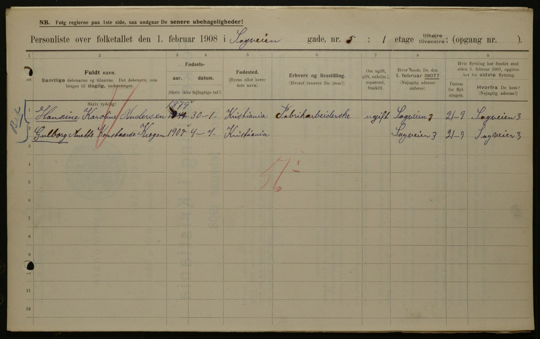 OBA, Municipal Census 1908 for Kristiania, 1908, p. 77915